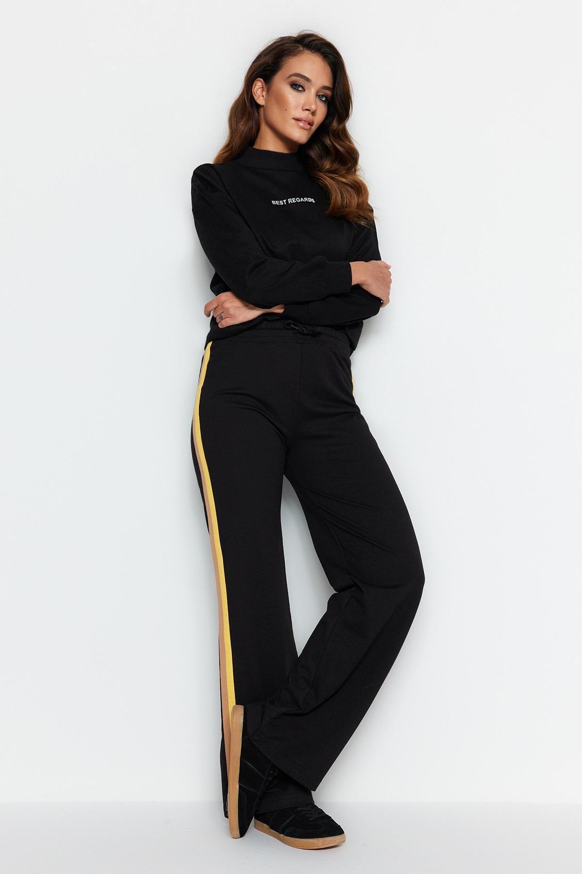 Black Straight High Waist Sweatpants, , large image number 1