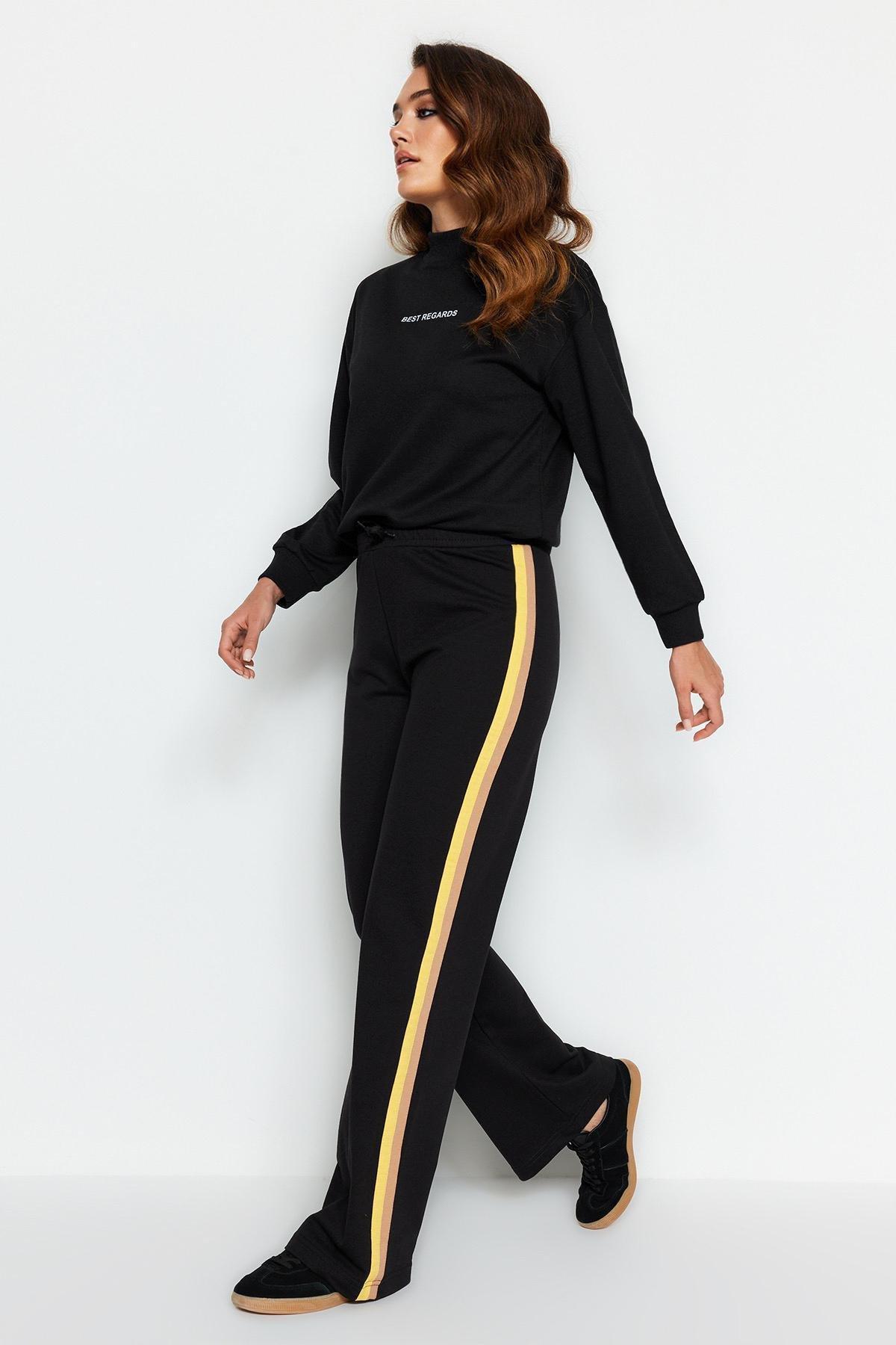Black Straight High Waist Sweatpants, , large image number 2