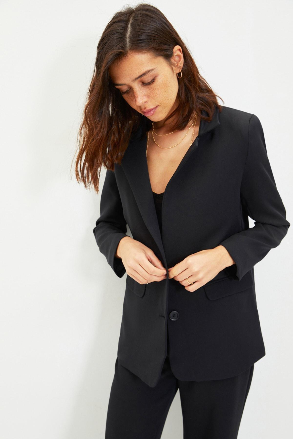 Black Lapel Collar Blazer, , large image number 0