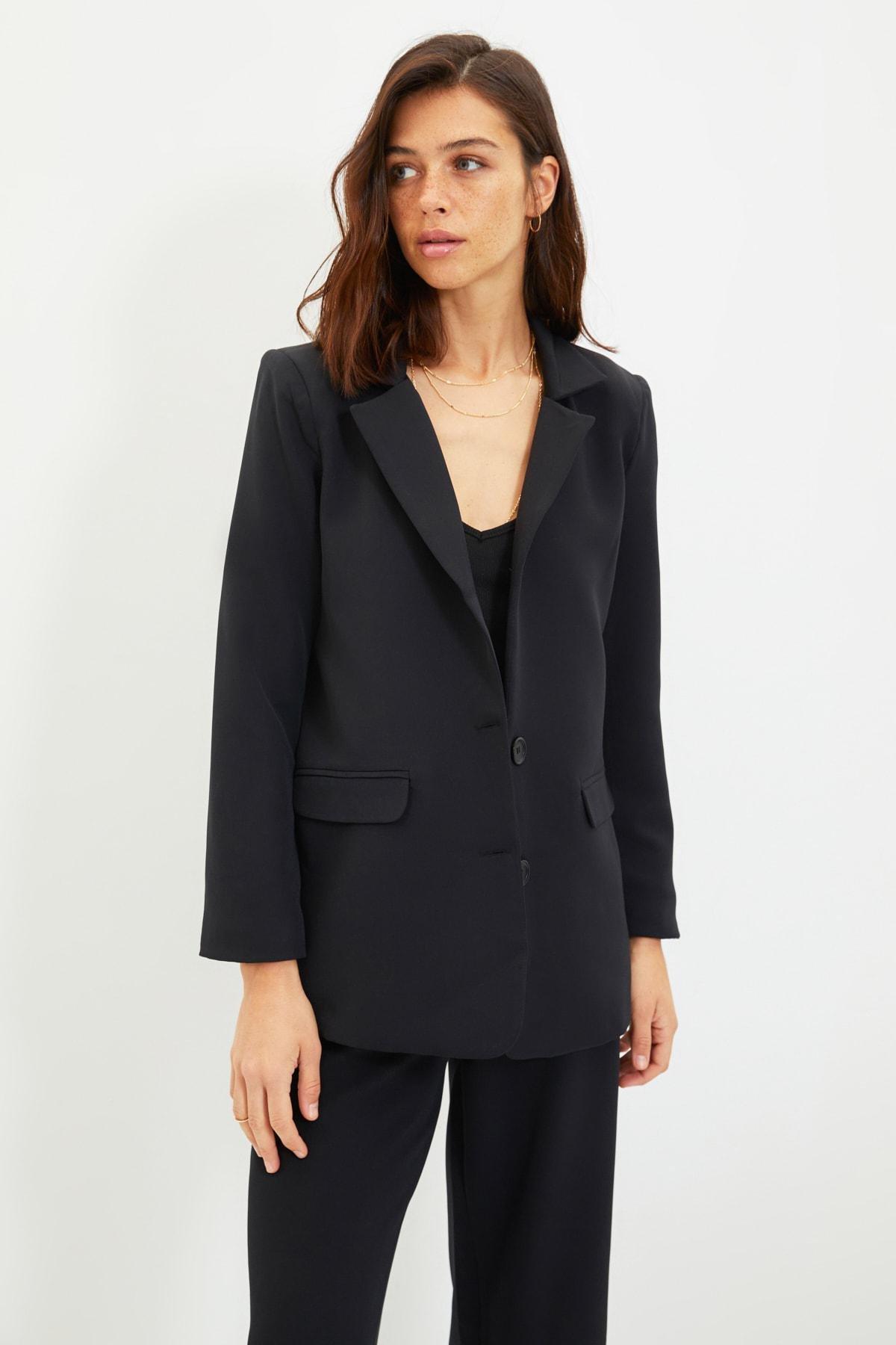 Black Lapel Collar Blazer, , large image number 1