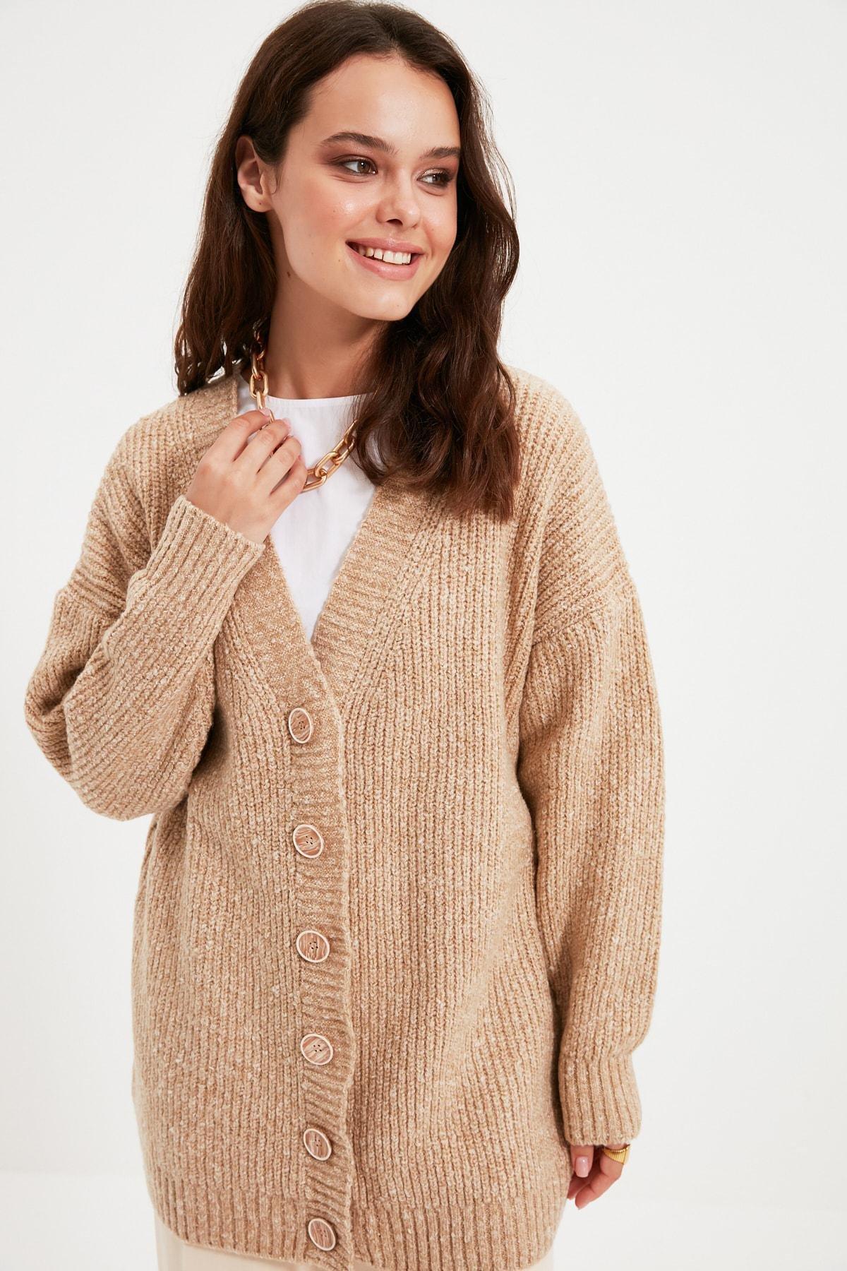 Beige V-Neck Cardigan, , large image number 0