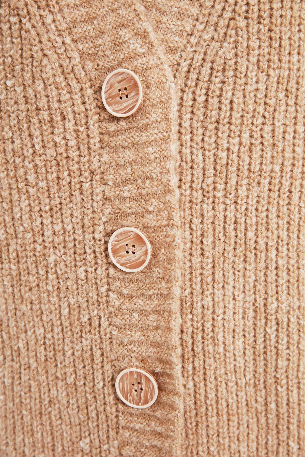 Beige V-Neck Cardigan, , large image number 5