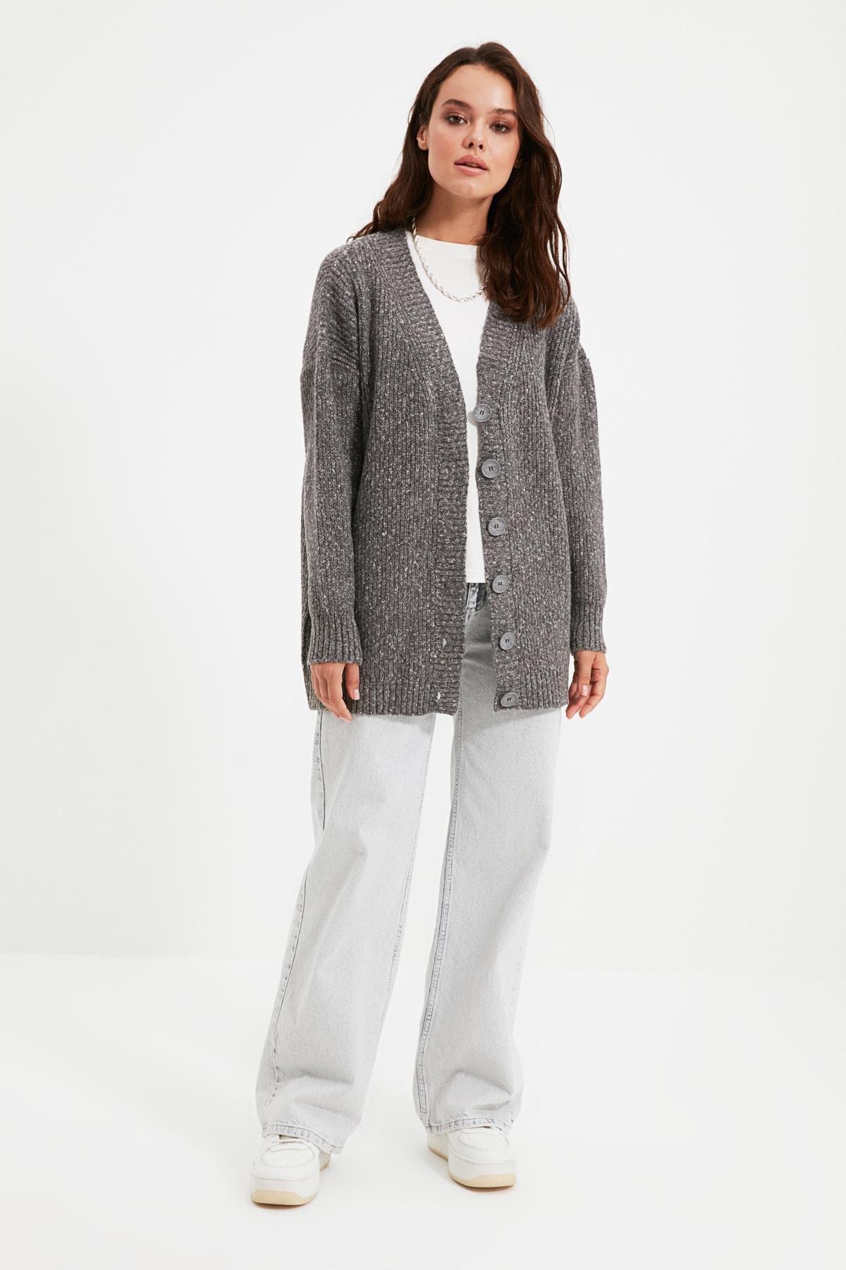 Grey V-Neck Cardigan, , large image number 1