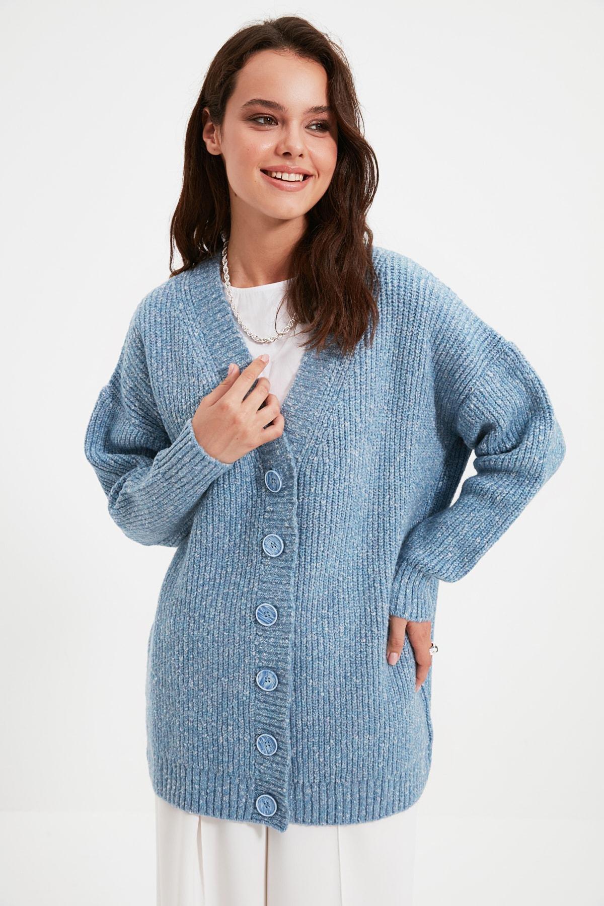 Trendyol - Blue V Neck Cardigan