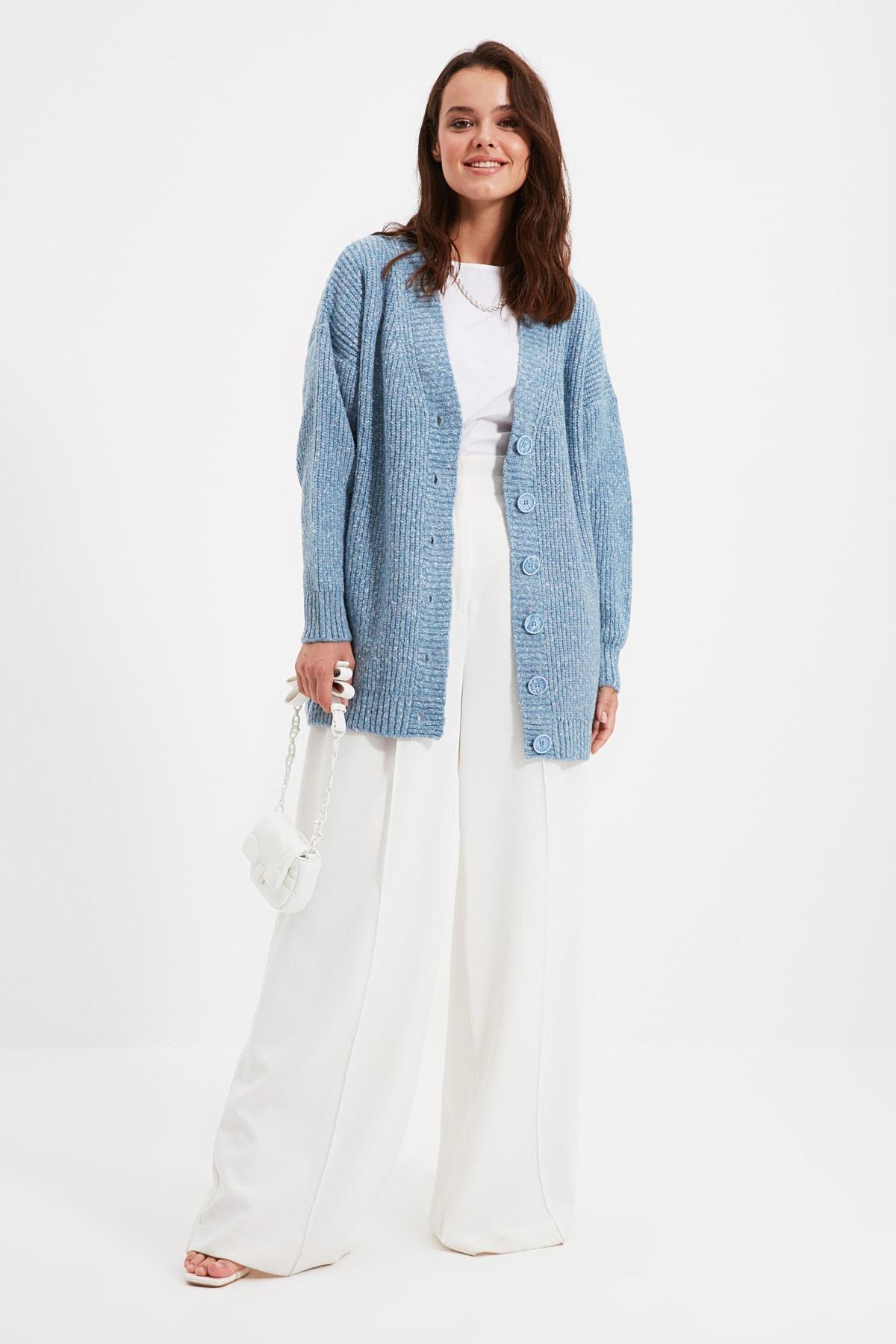 Trendyol - Blue V Neck Cardigan