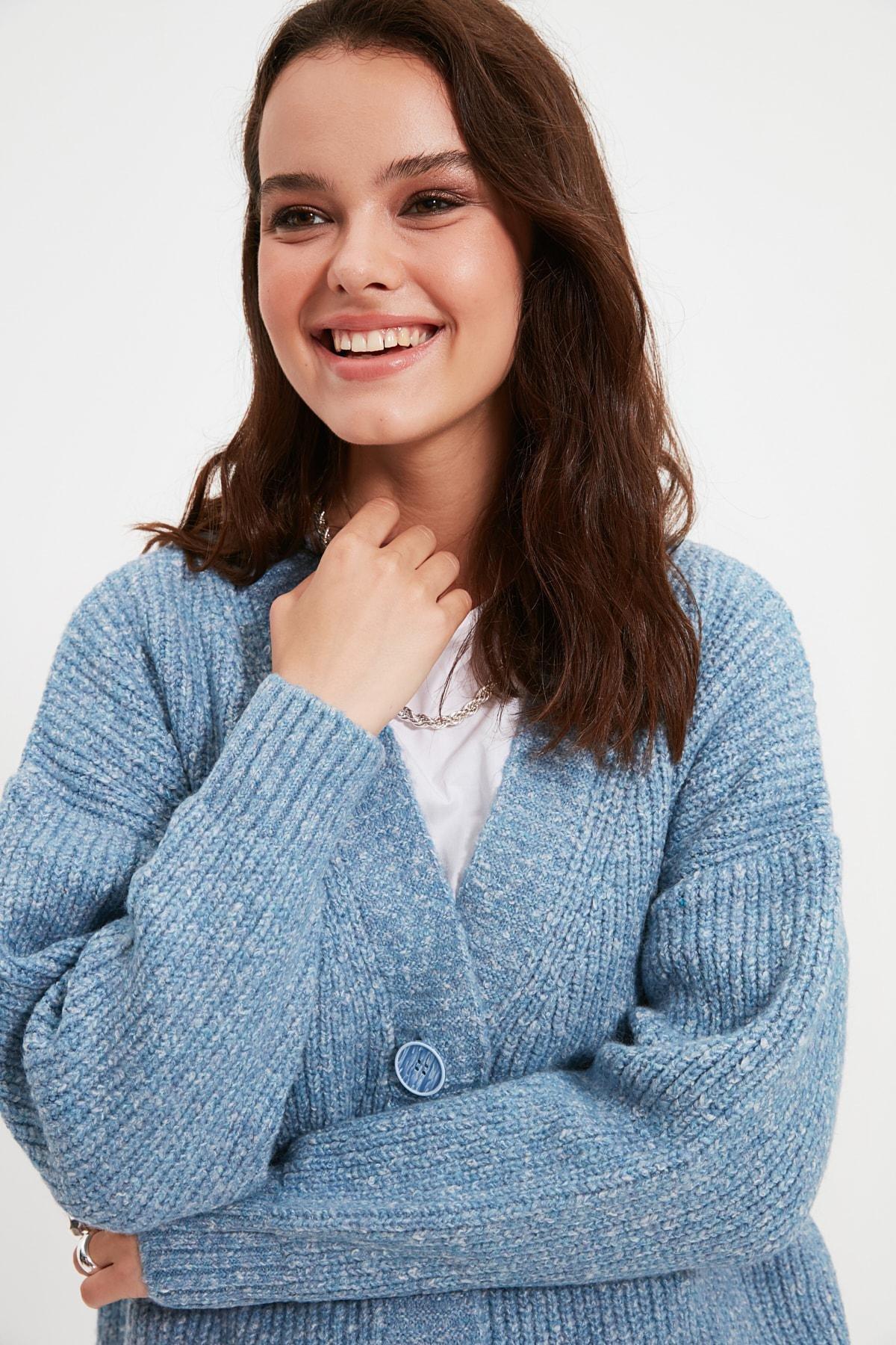 Blue V-Neck Cardigan, , large image number 2
