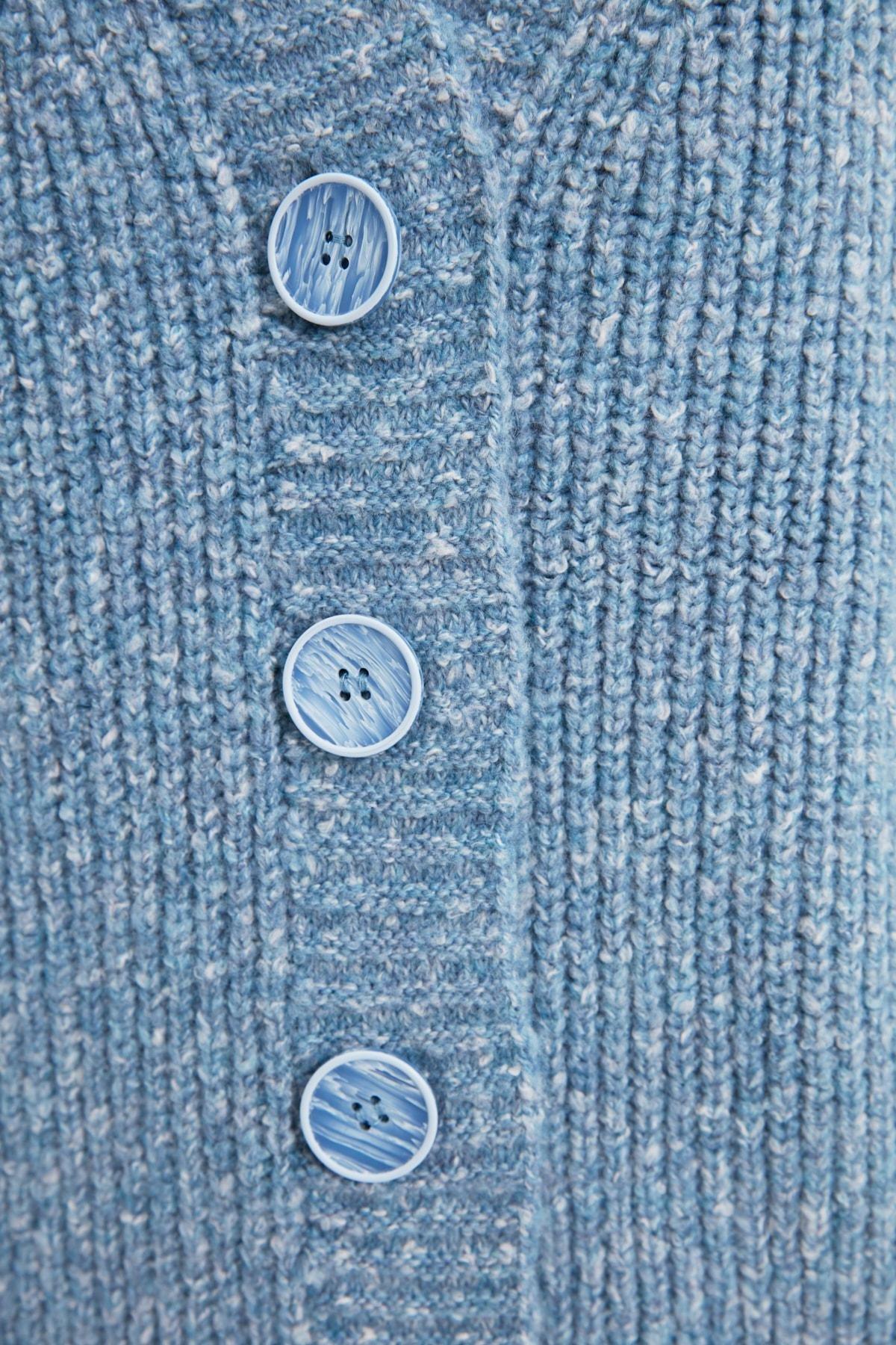 Blue V-Neck Cardigan, , large image number 3
