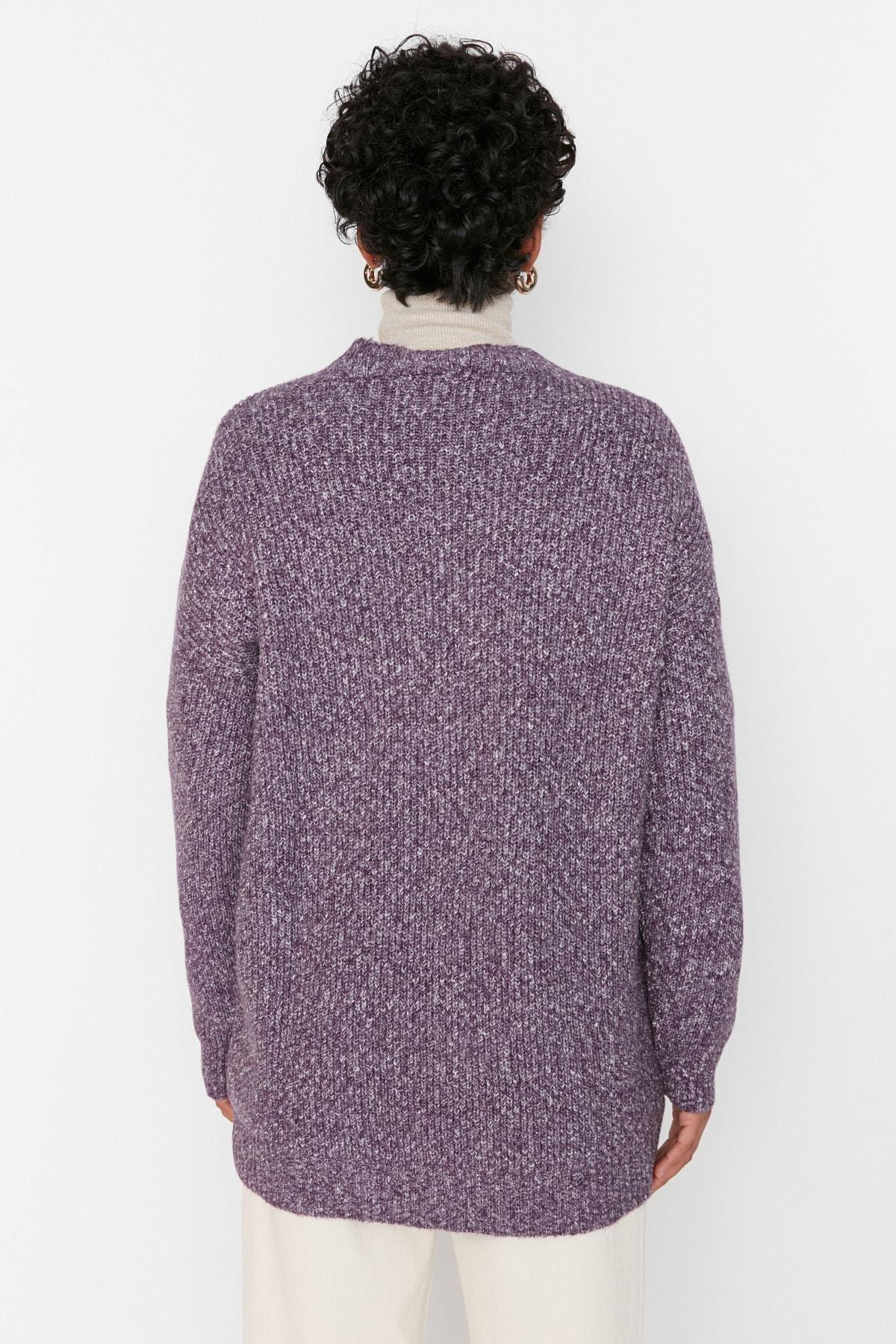 Purple Buttons V-Neck Knitwear Cardigan, , large image number 4