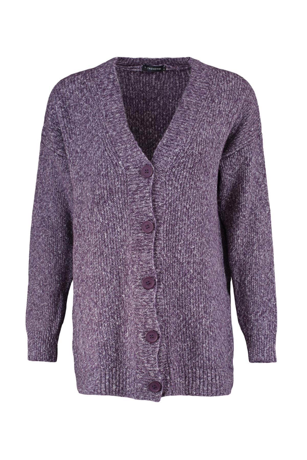 Purple Buttons V-Neck Knitwear Cardigan, , large image number 5