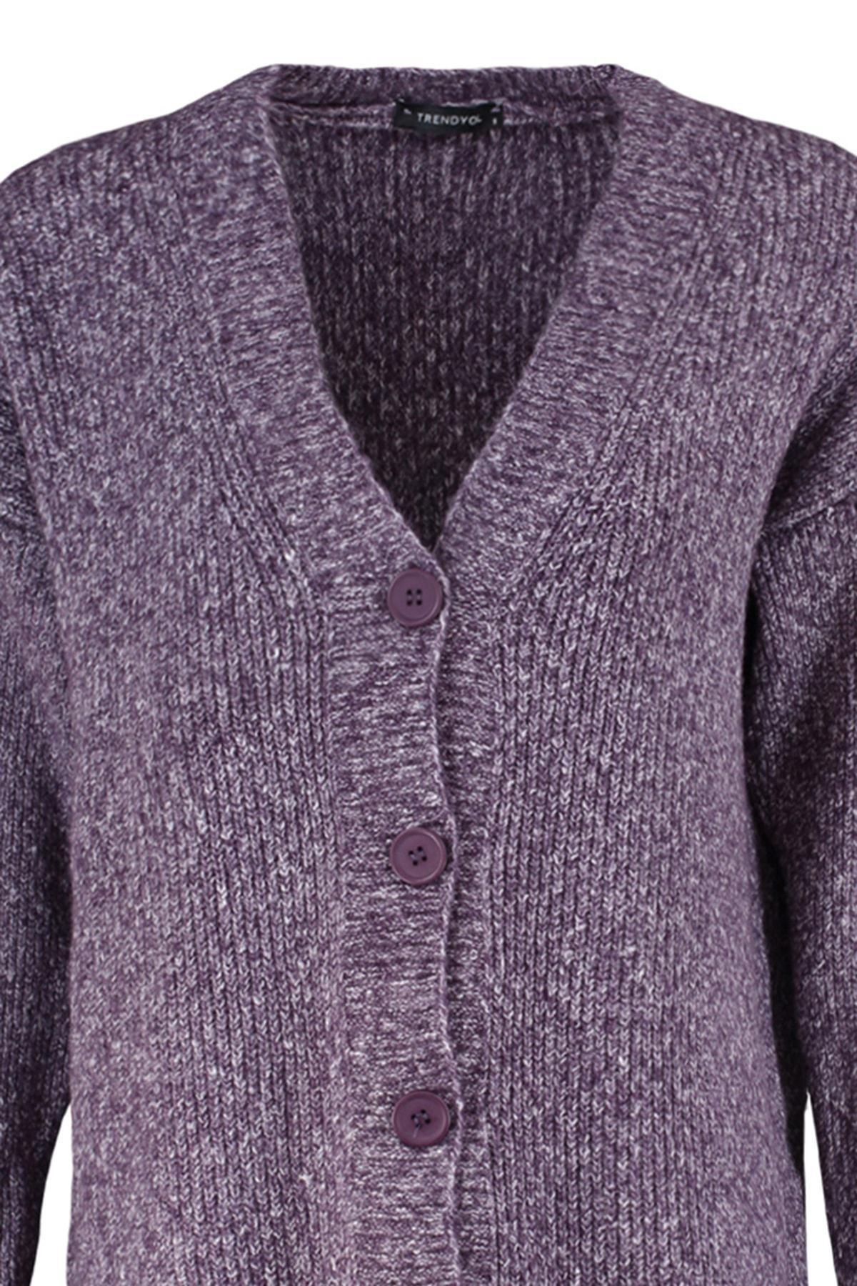 Purple Buttons V-Neck Knitwear Cardigan, , large image number 6
