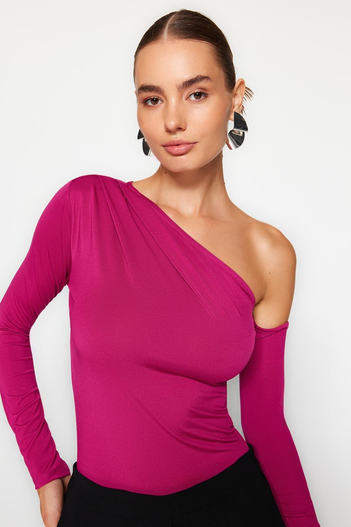 Pink Asymmetric Collared Bodysuit, , large image number 0