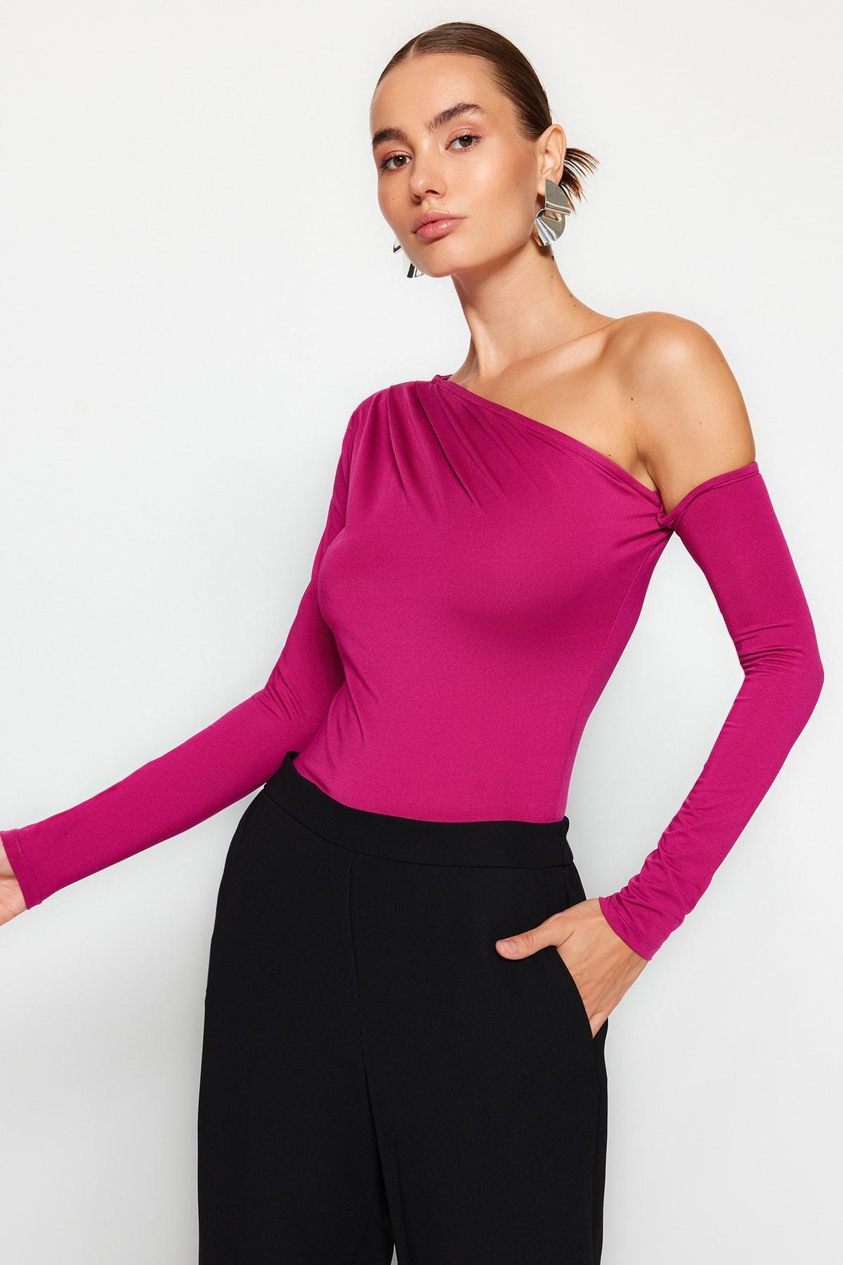 Pink Asymmetric Collared Bodysuit, , large image number 1
