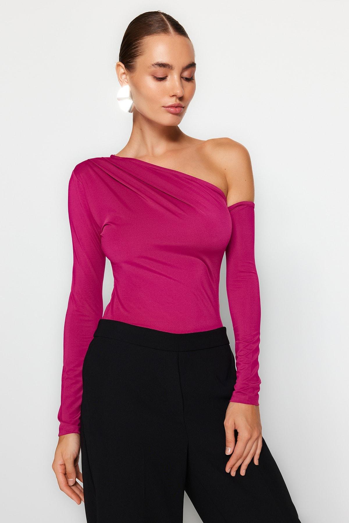 Pink Asymmetric Collared Bodysuit, , large image number 2