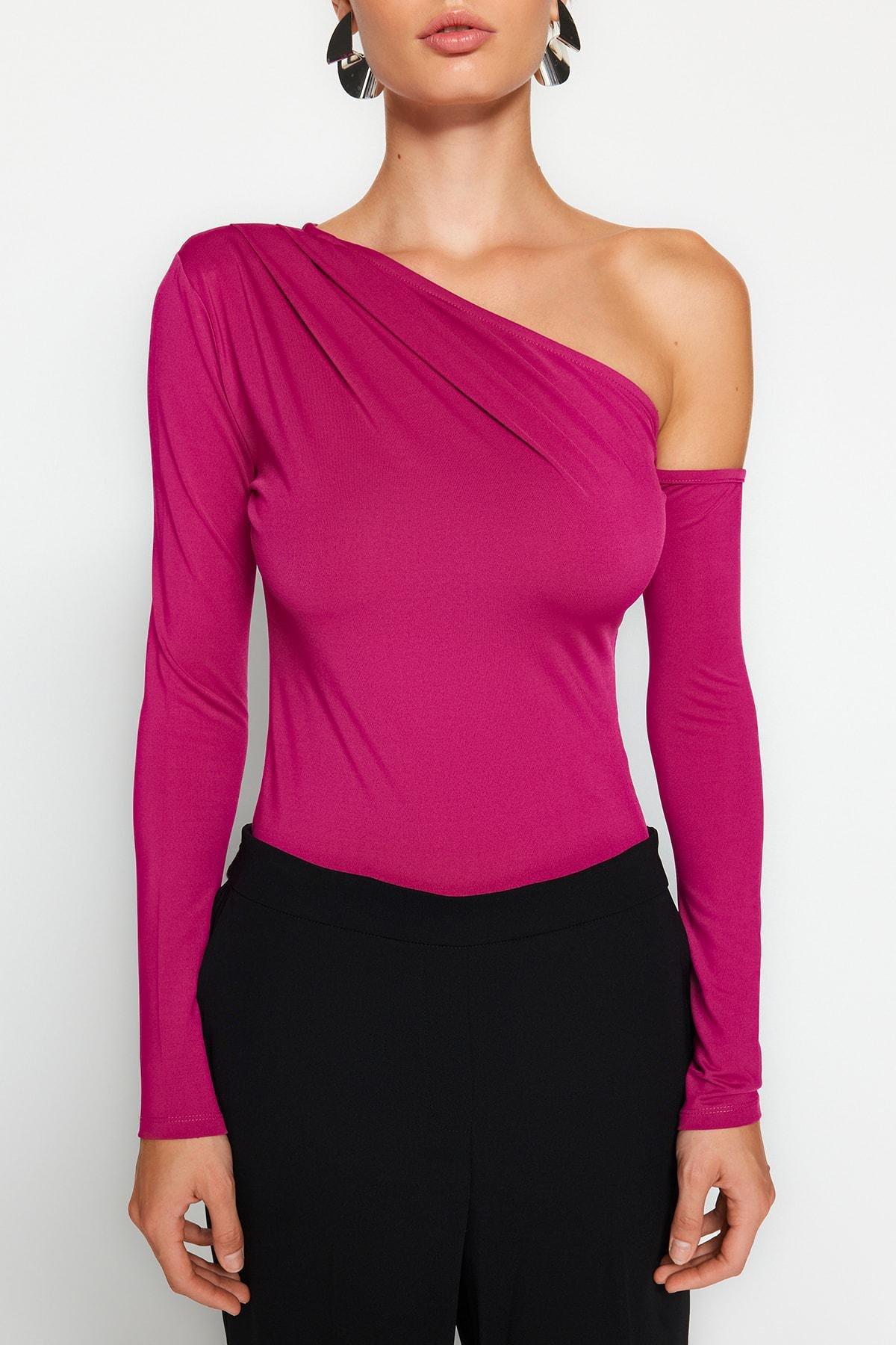Pink Asymmetric Collared Bodysuit, , large image number 3