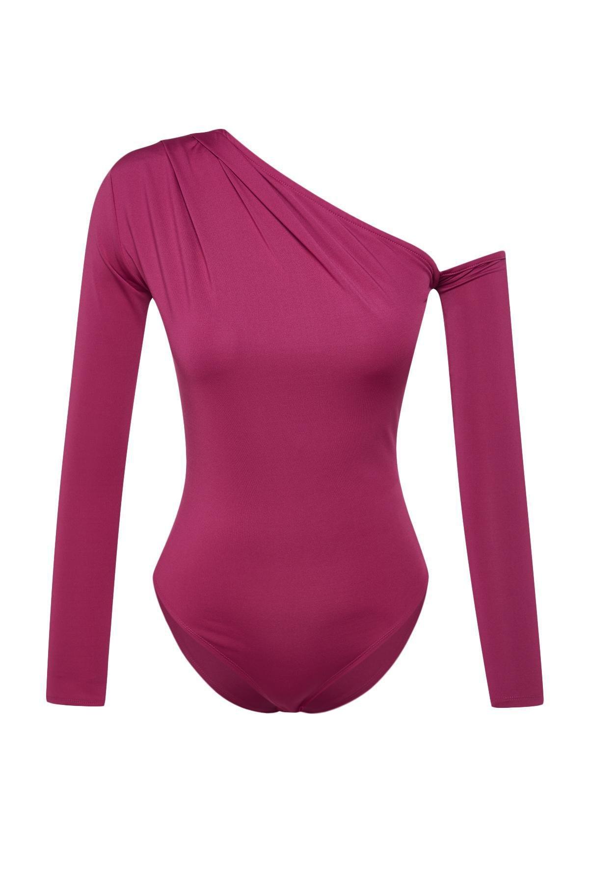 Pink Asymmetric Collared Bodysuit, , large image number 5
