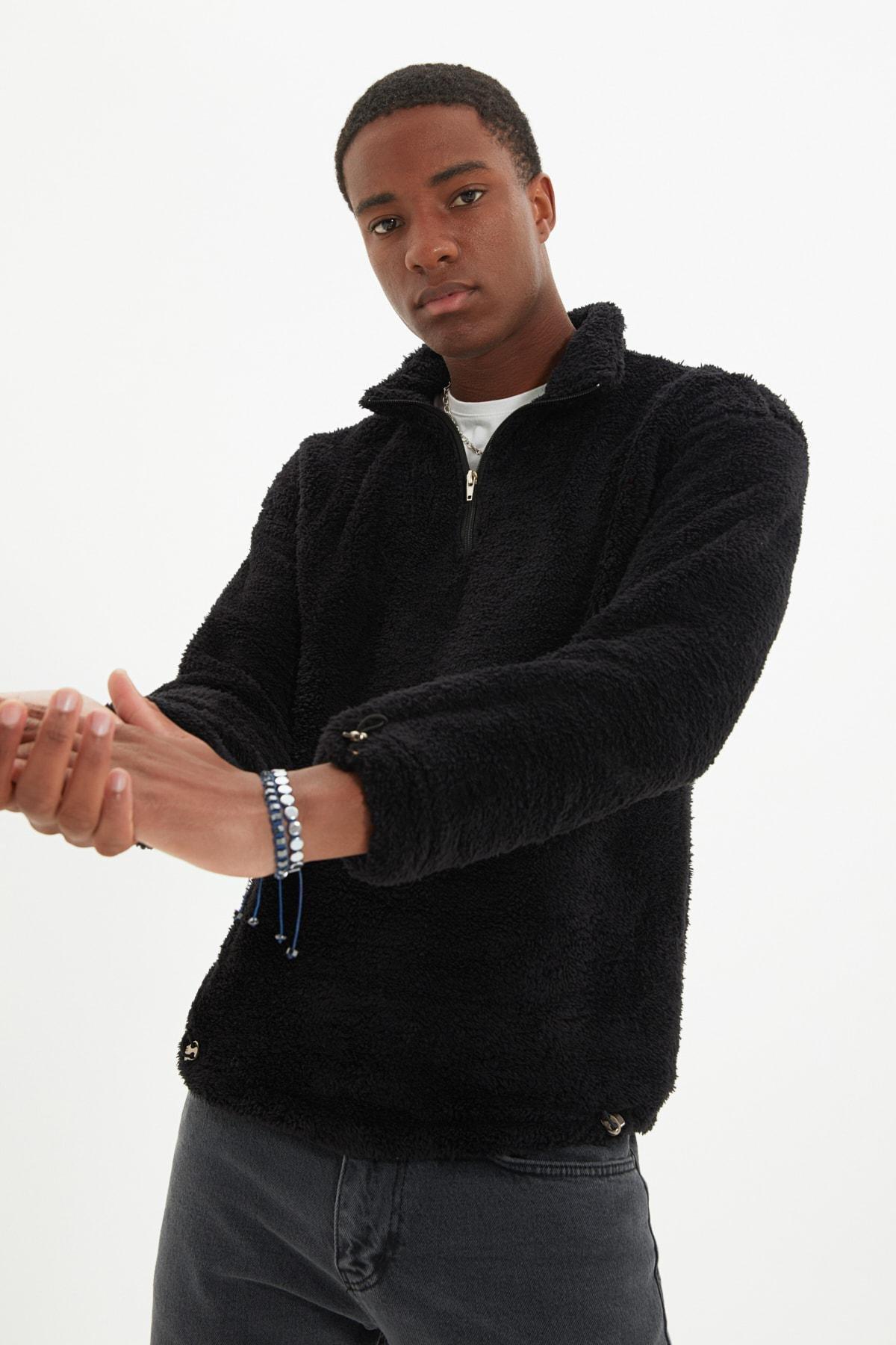 Black Standing Collar Sweatshirt, , large image number 0