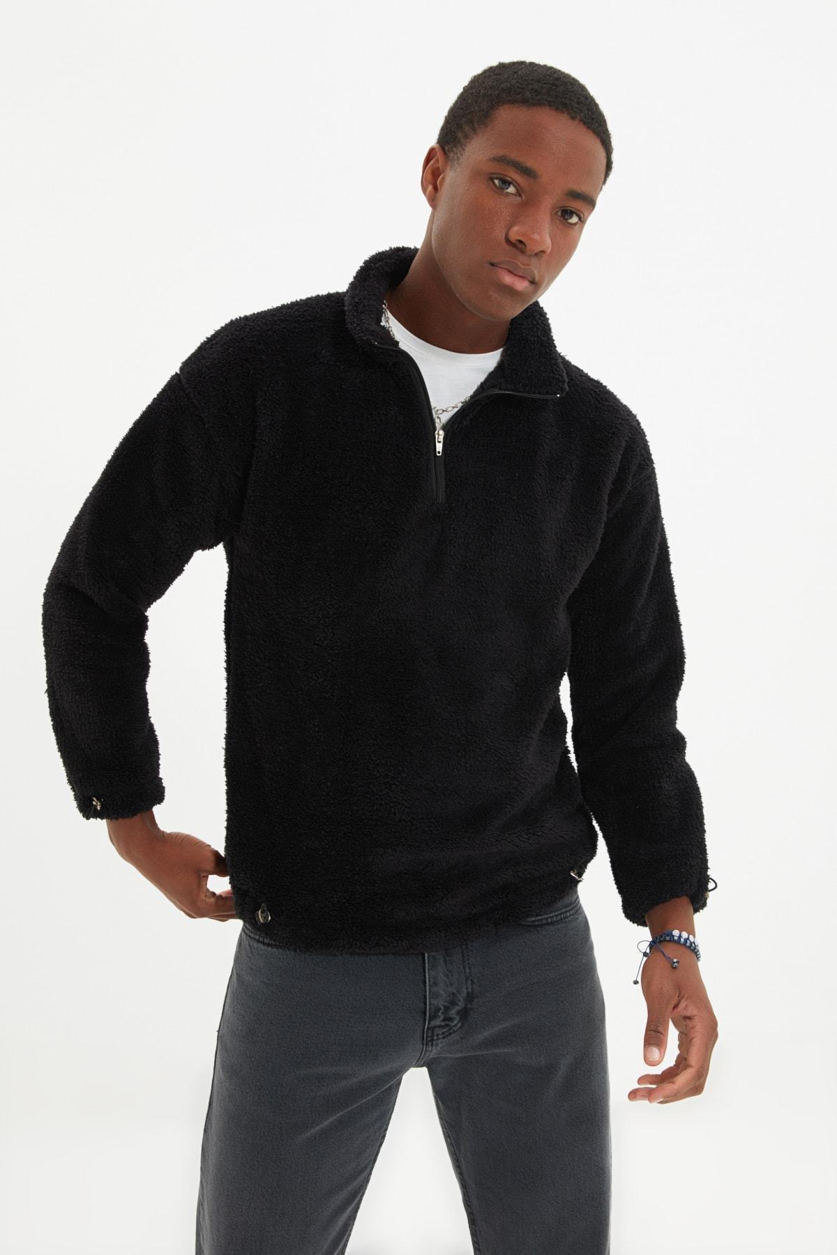 Black Standing Collar Sweatshirt, , large image number 1