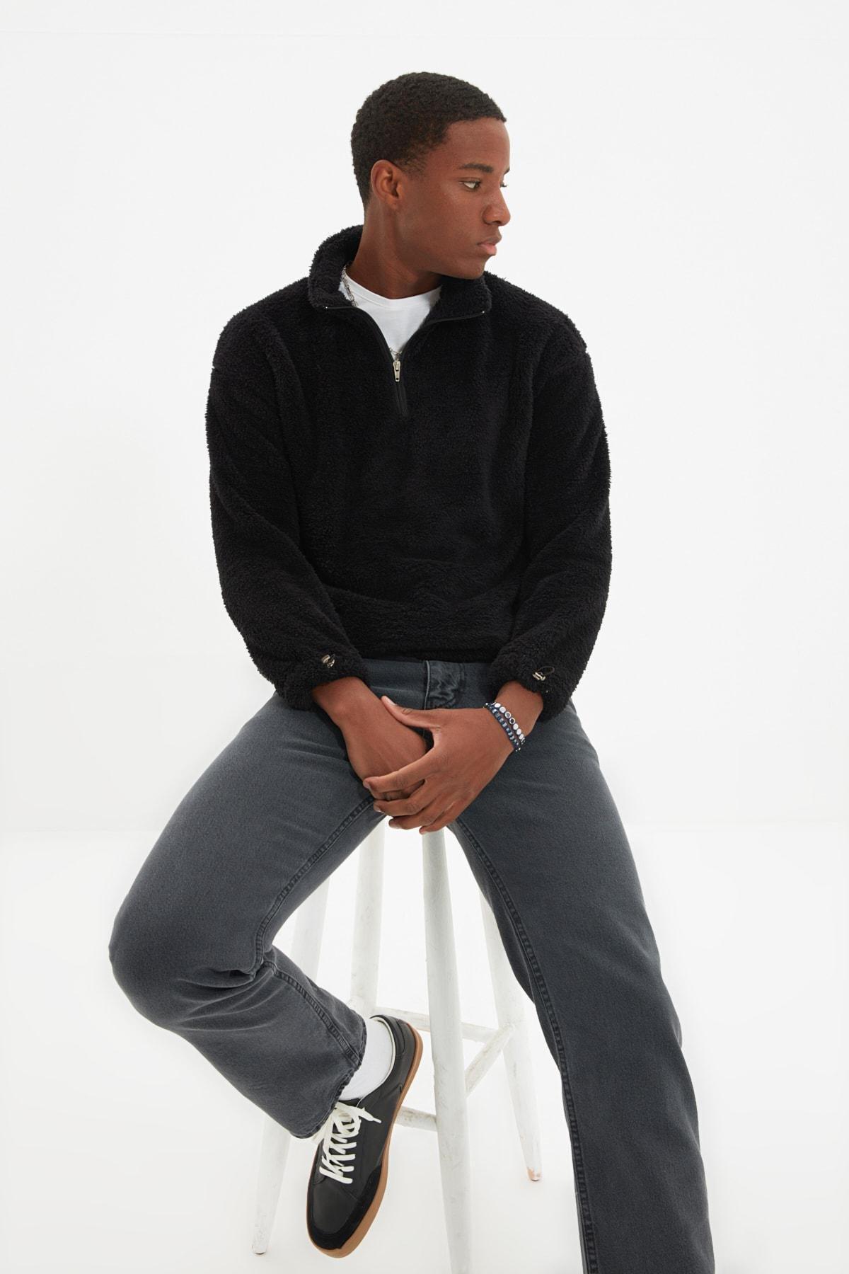Black Standing Collar Sweatshirt, , large image number 2