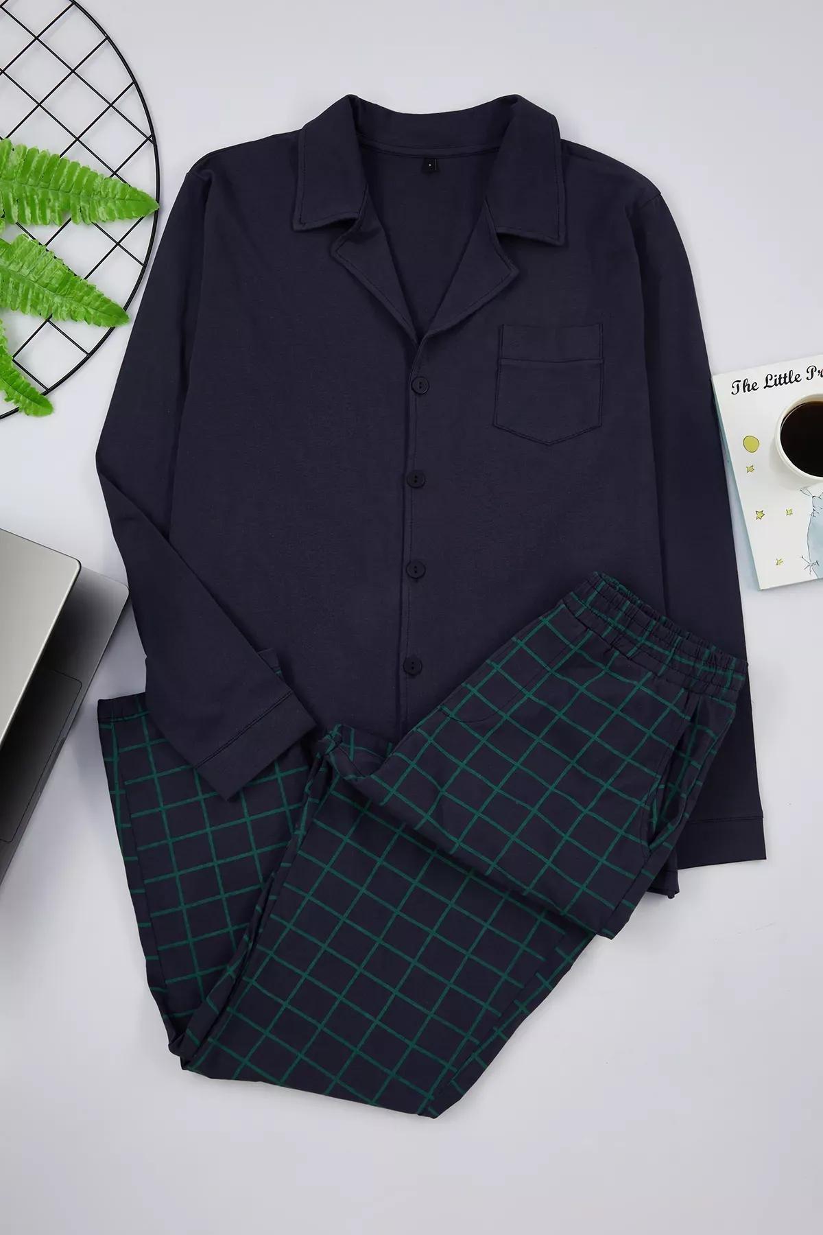 Navy Mens Pajama Set, Navy blue, large image number 0