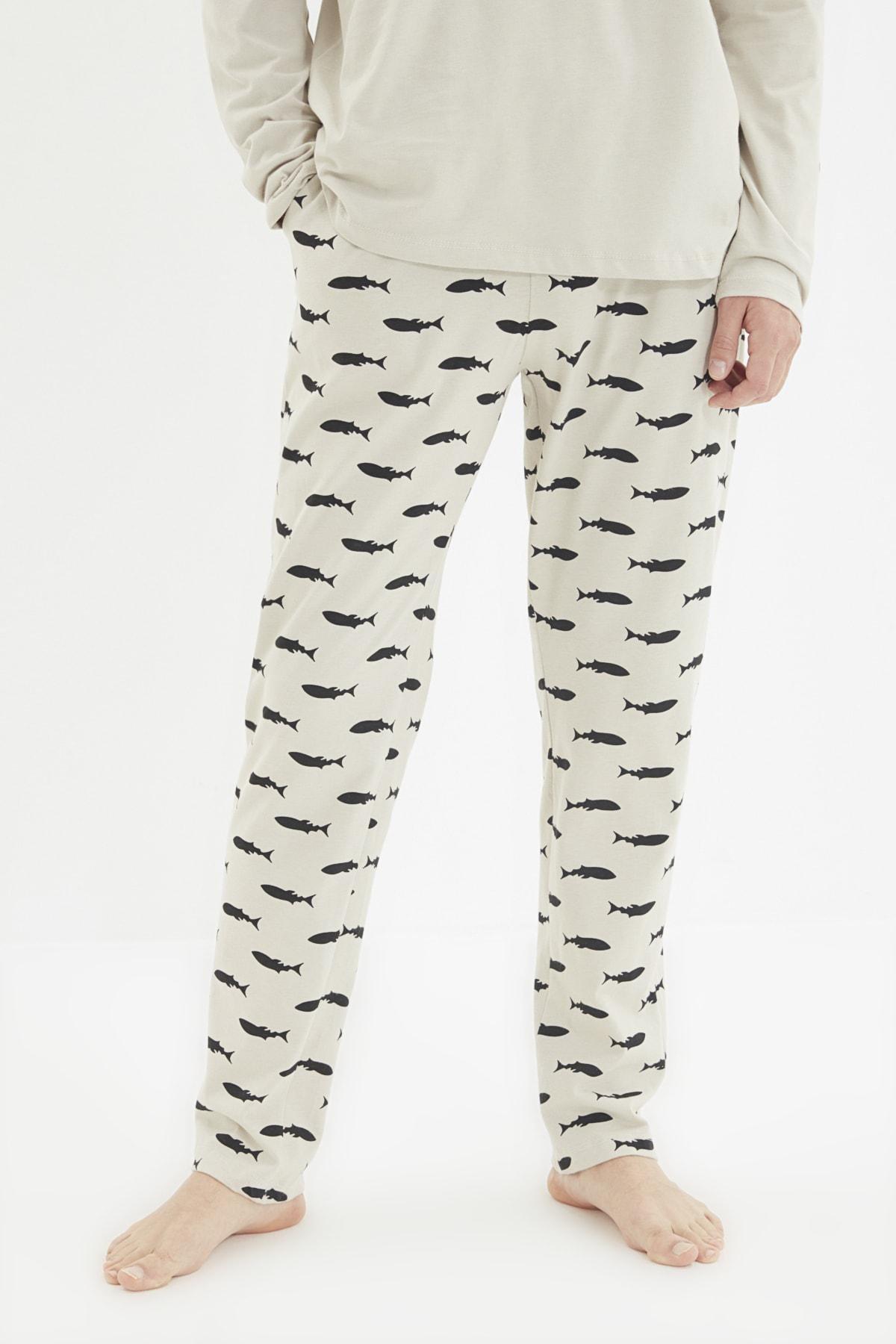 Beige Animal Print Mid Waist Pyjama Set, , large image number 1