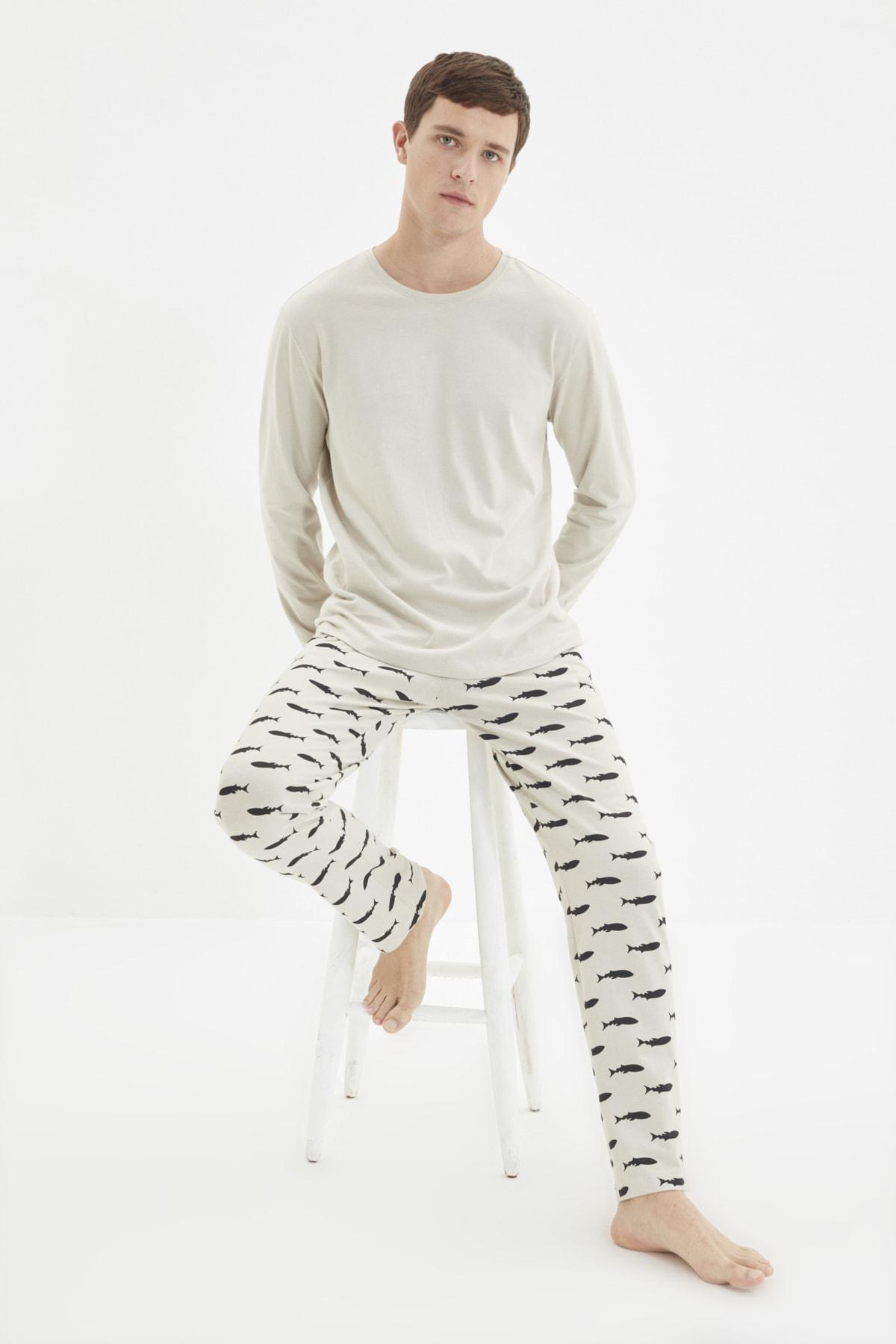 Beige Animal Print Mid Waist Pyjama Set, , large image number 3