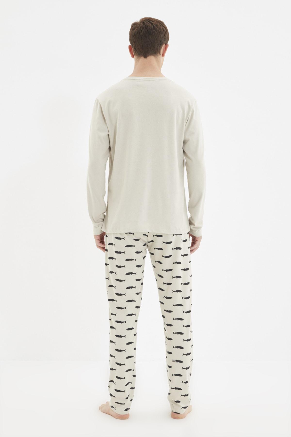 Beige Animal Print Mid Waist Pyjama Set, , large image number 5