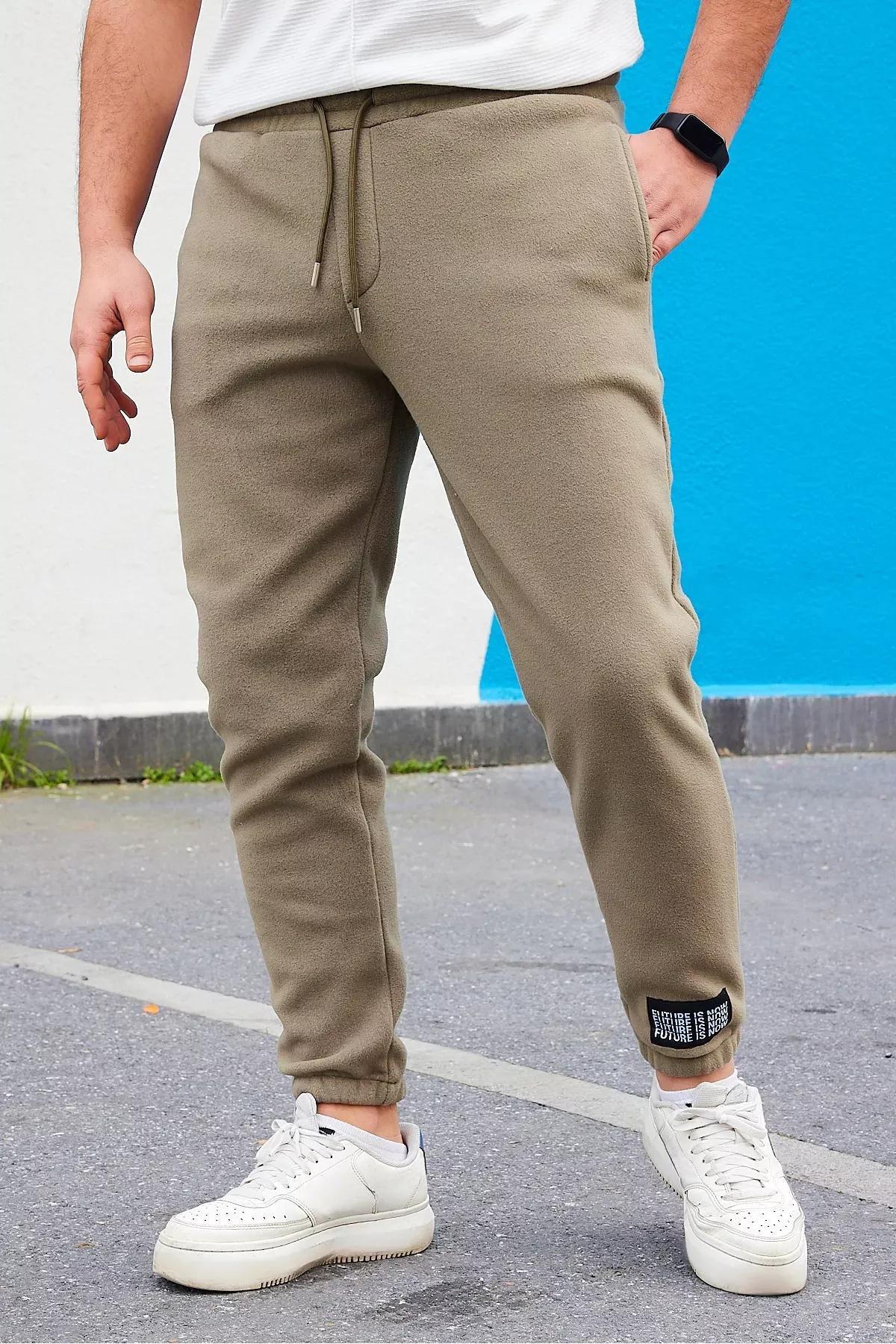 Green Rubber Leg Warm Sweatpants, Khaki, large image number 0