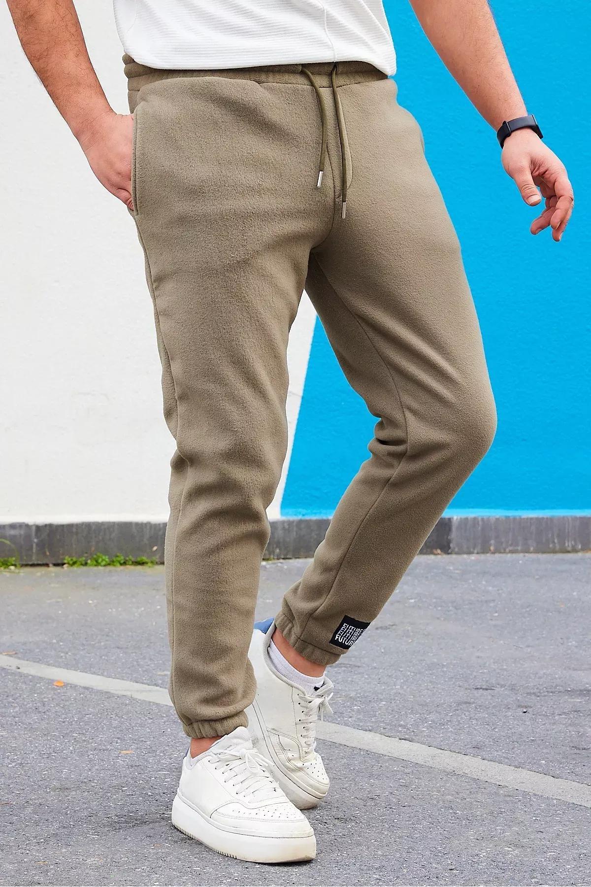 Green Rubber Leg Warm Sweatpants, Khaki, large image number 1