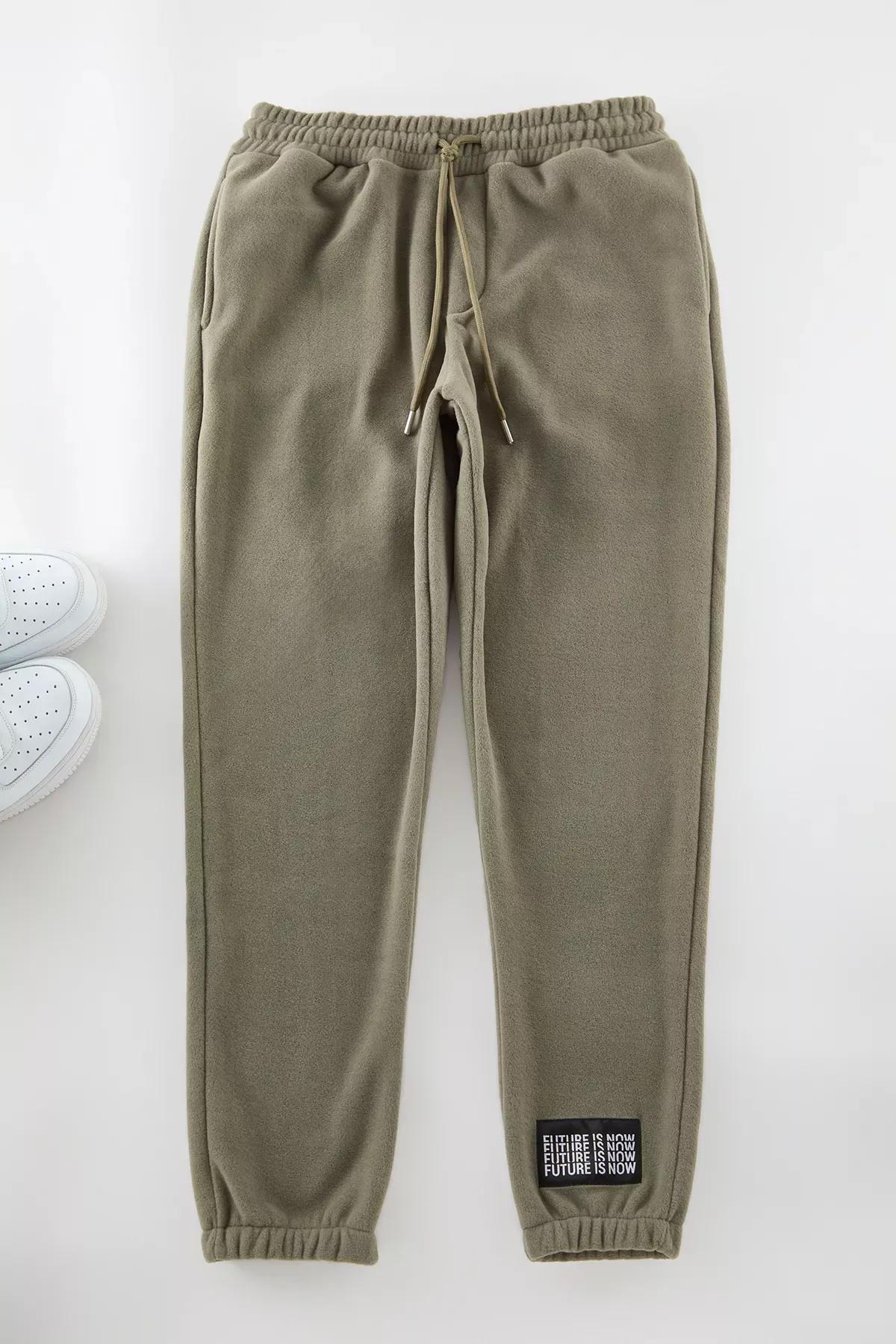 Green Rubber Leg Warm Sweatpants, Khaki, large image number 2