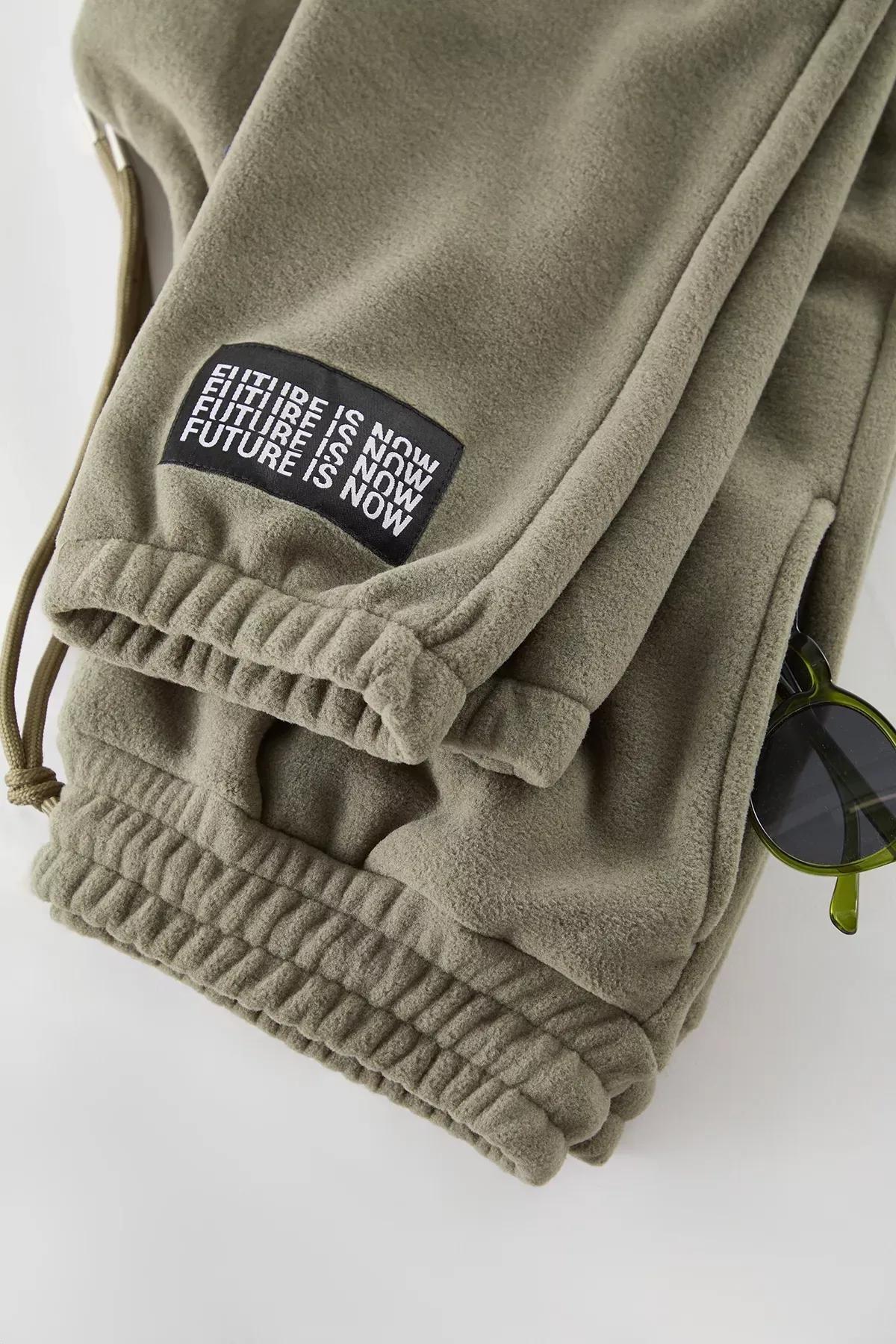 Green Rubber Leg Warm Sweatpants, Khaki, large image number 3