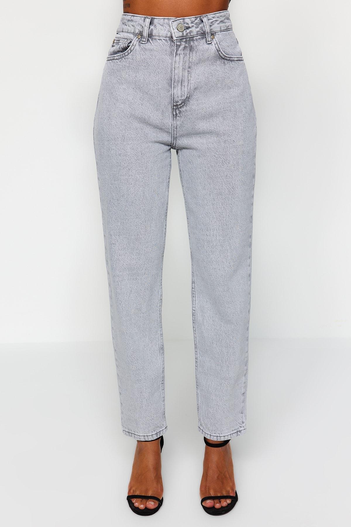 Trendyol - Grey High Waist Mom Jeans
