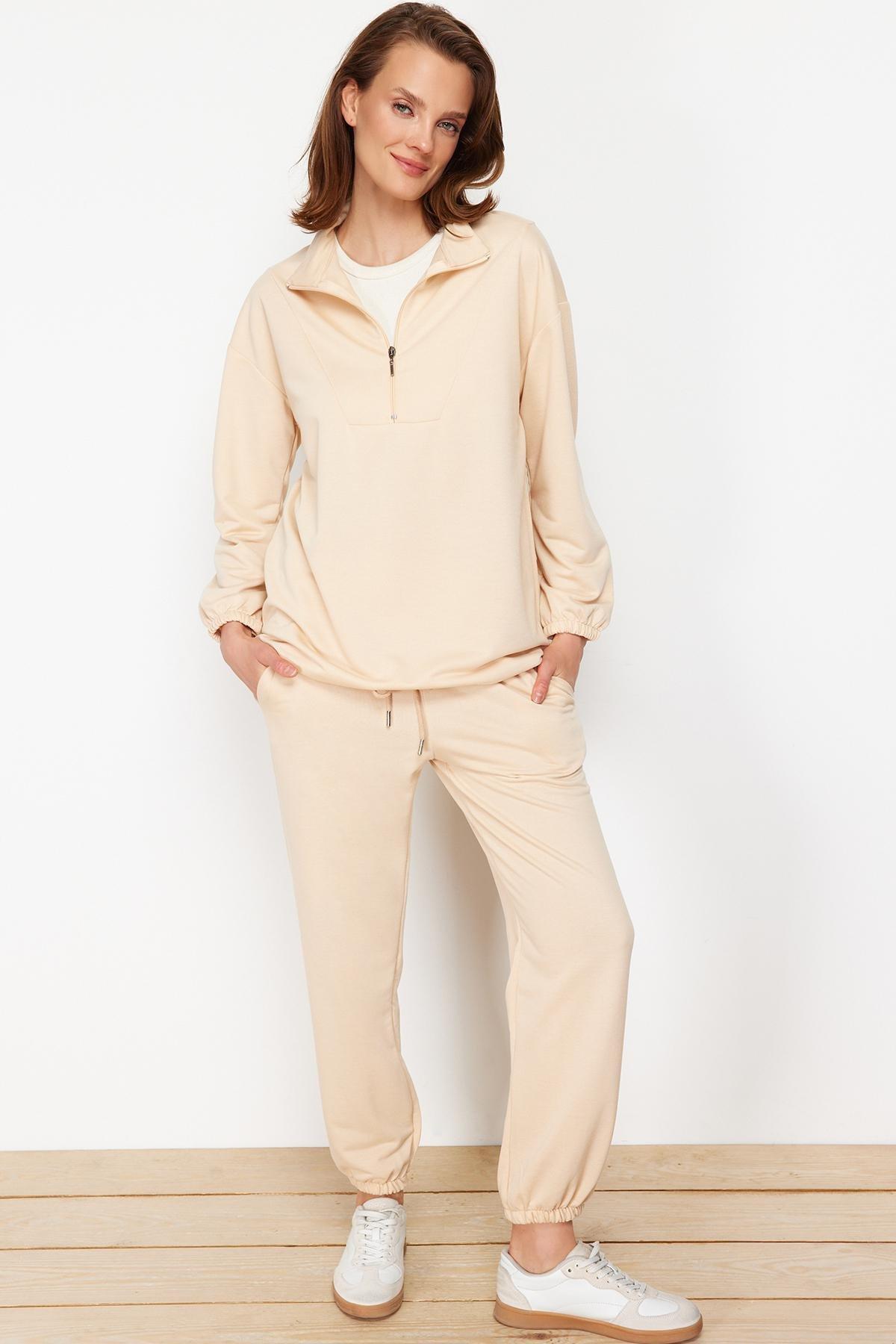 Beige Relaxed Sweatsuit Set, Beige, large image number 1