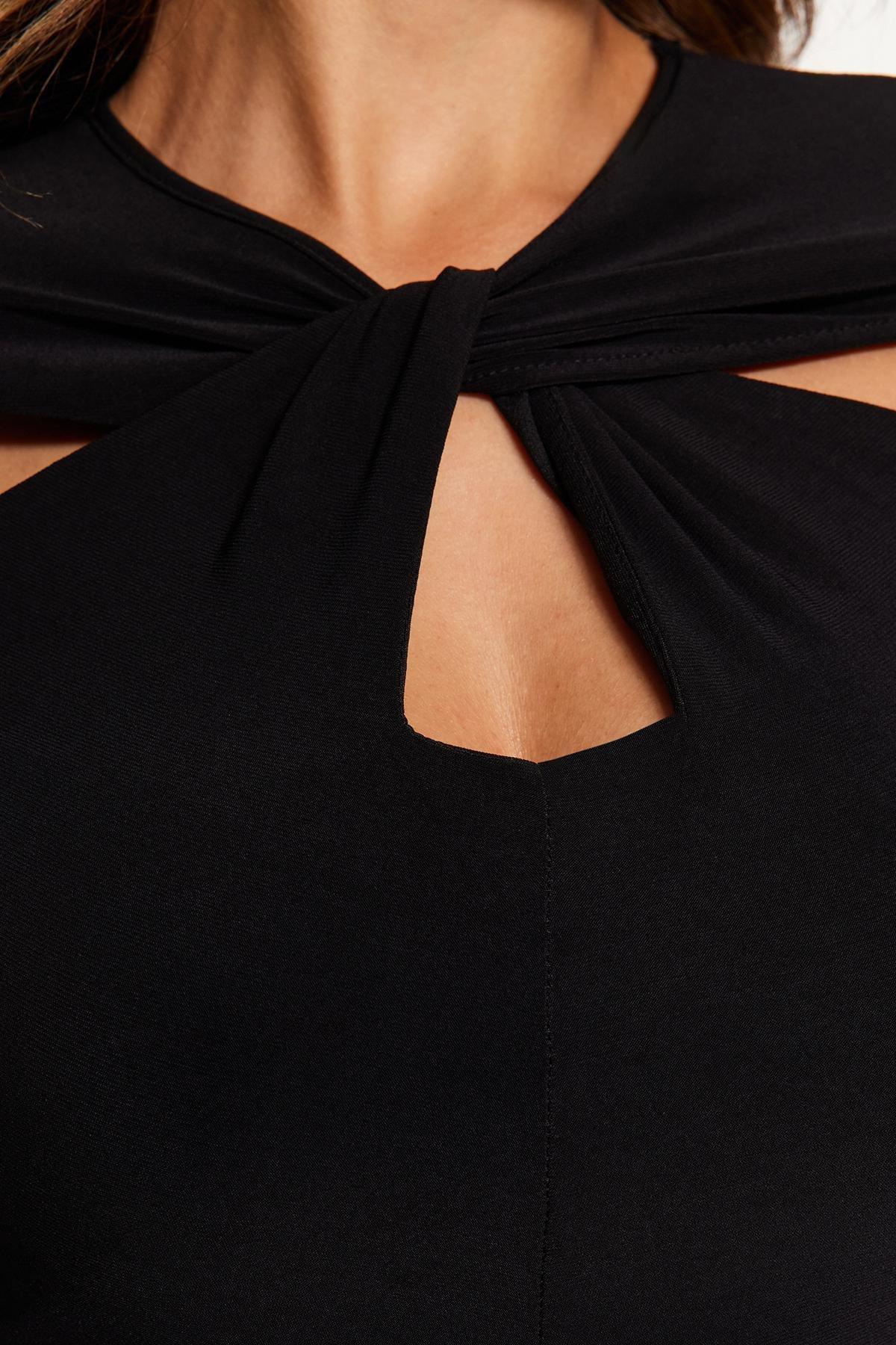 Black Cut Out And Shirring Detail Fitted Body, BLACK, large image number 3