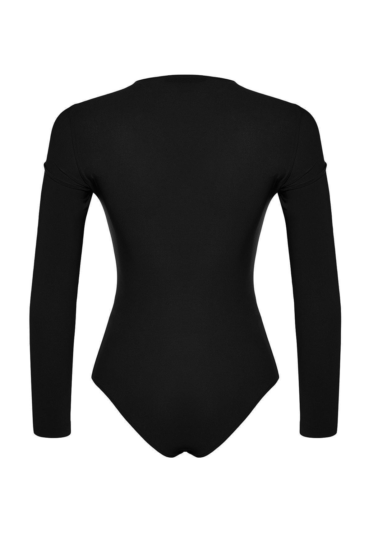 Black Cut Out And Shirring Detail Fitted Body, BLACK, large image number 6