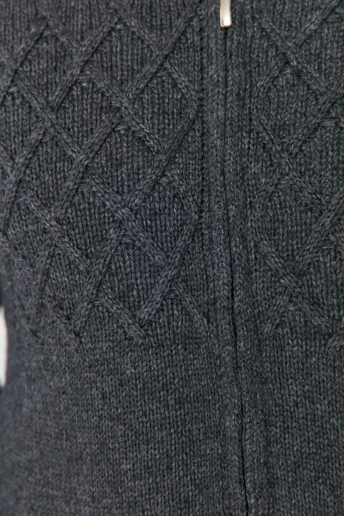 Grey Diamond Pattern High Neck Cardigan, , large image number 4