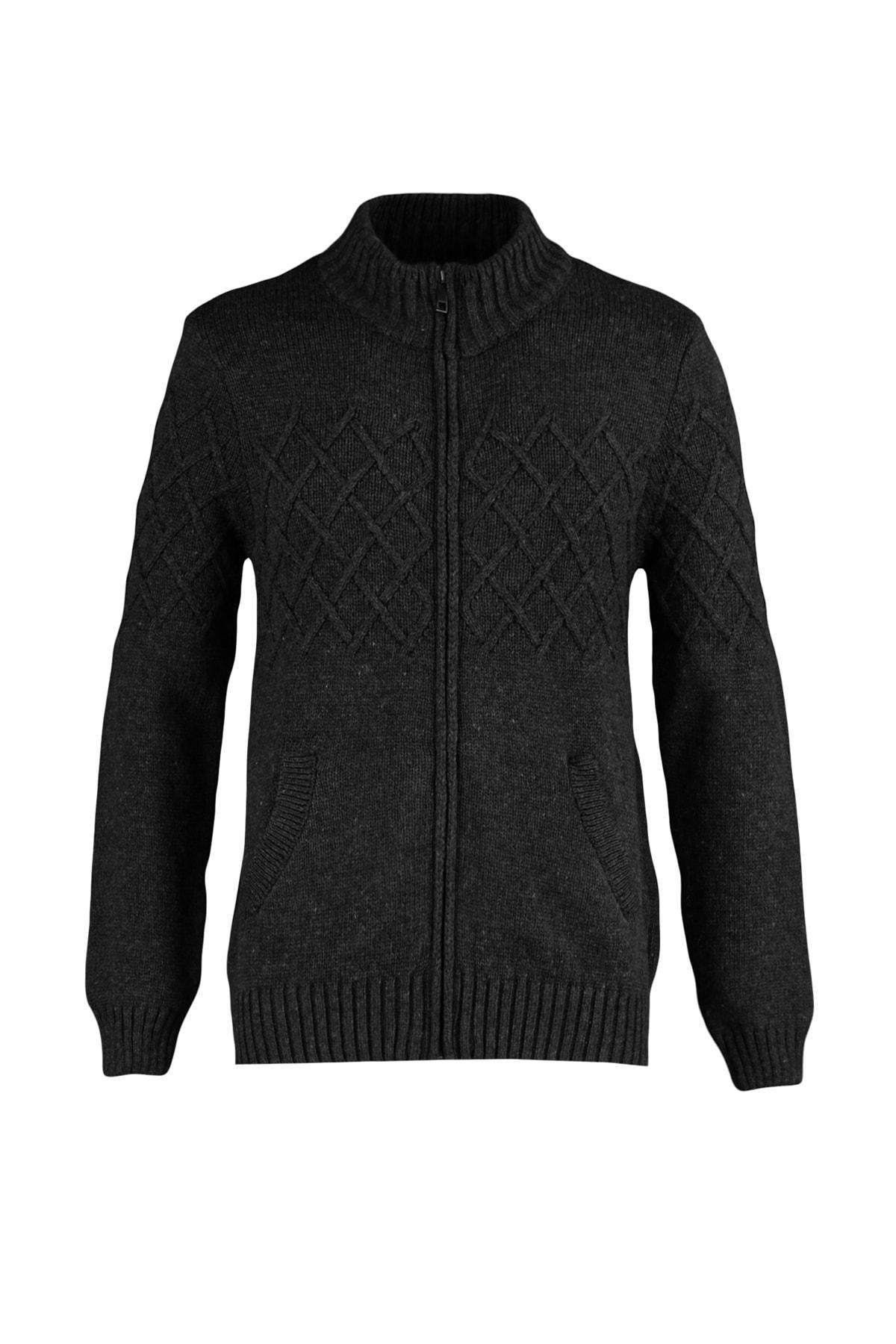 Grey Diamond Pattern High Neck Cardigan, , large image number 5