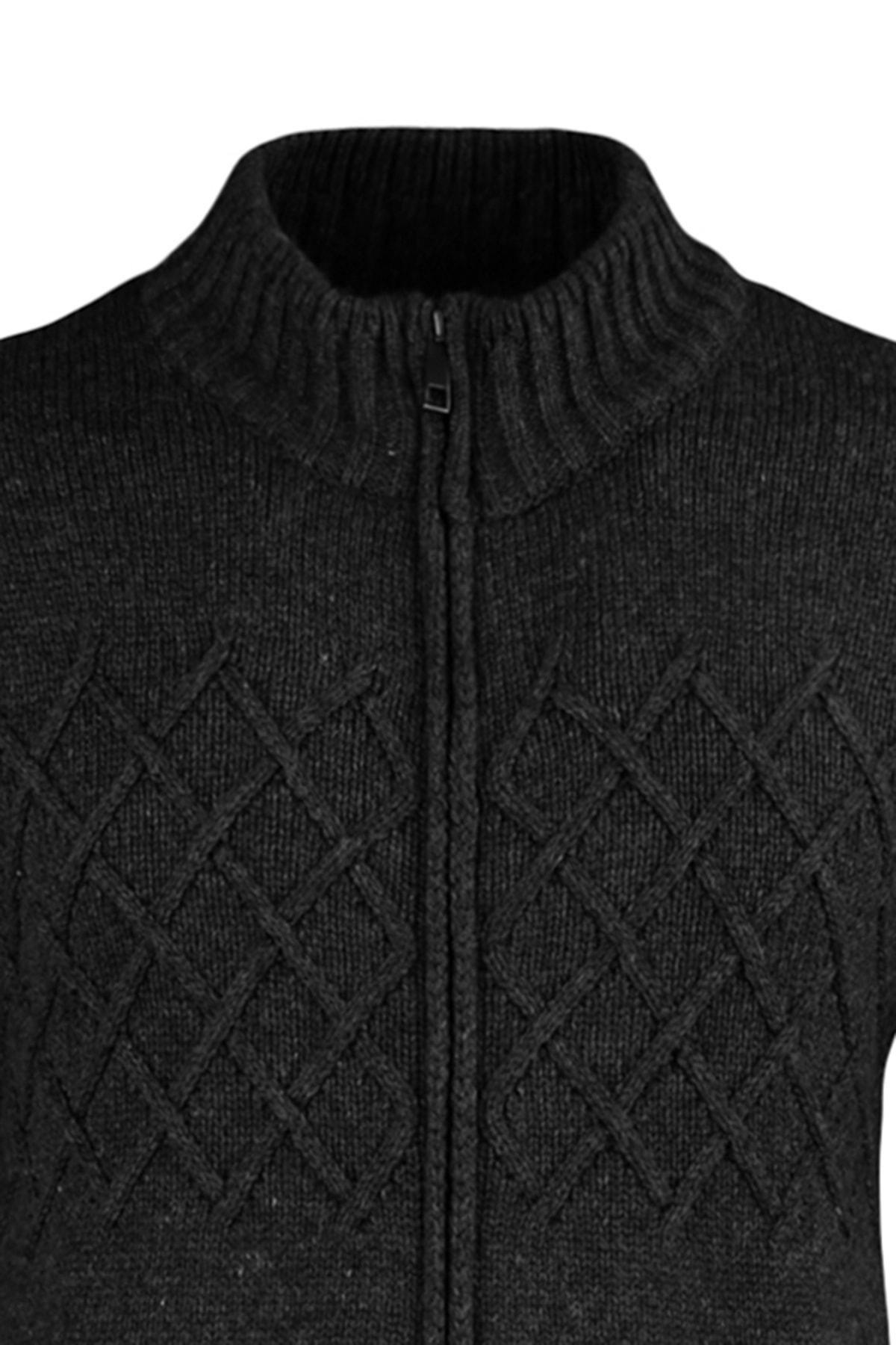 Grey Diamond Pattern High Neck Cardigan, , large image number 7