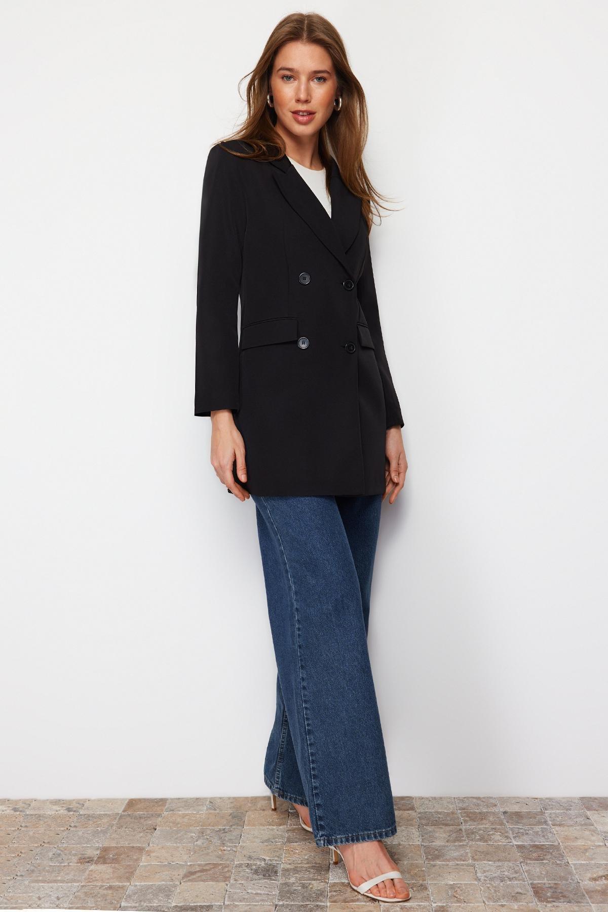 Black Lapel Collar Jacket, Black, large image number 2