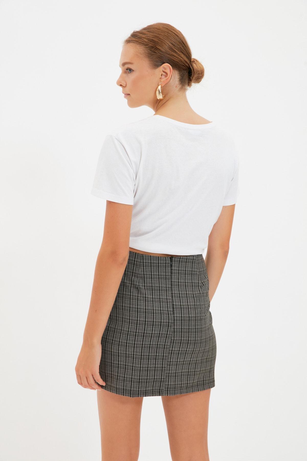 Grey Plaid Pencil Mini Skirt, , large image number 4