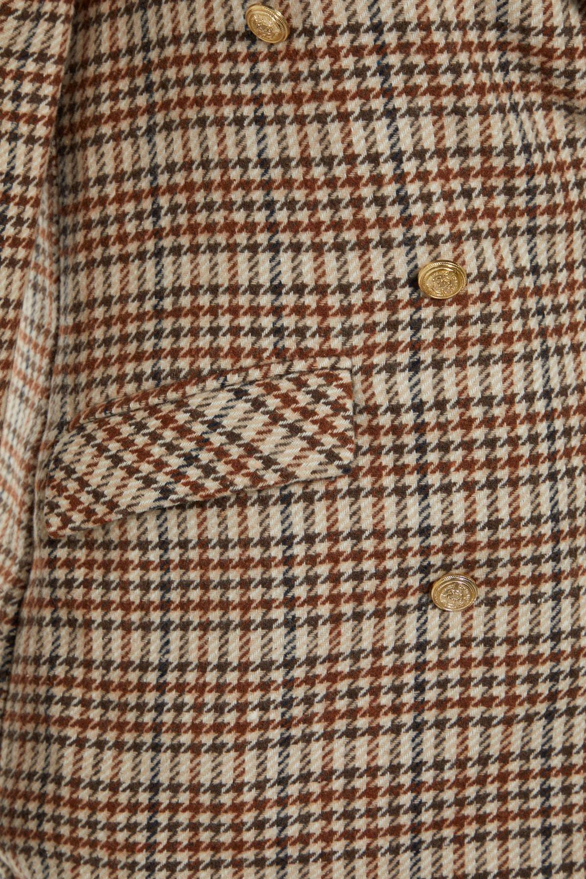 Beige Oversize Plaid Lapel Collar Blazer, , large image number 6