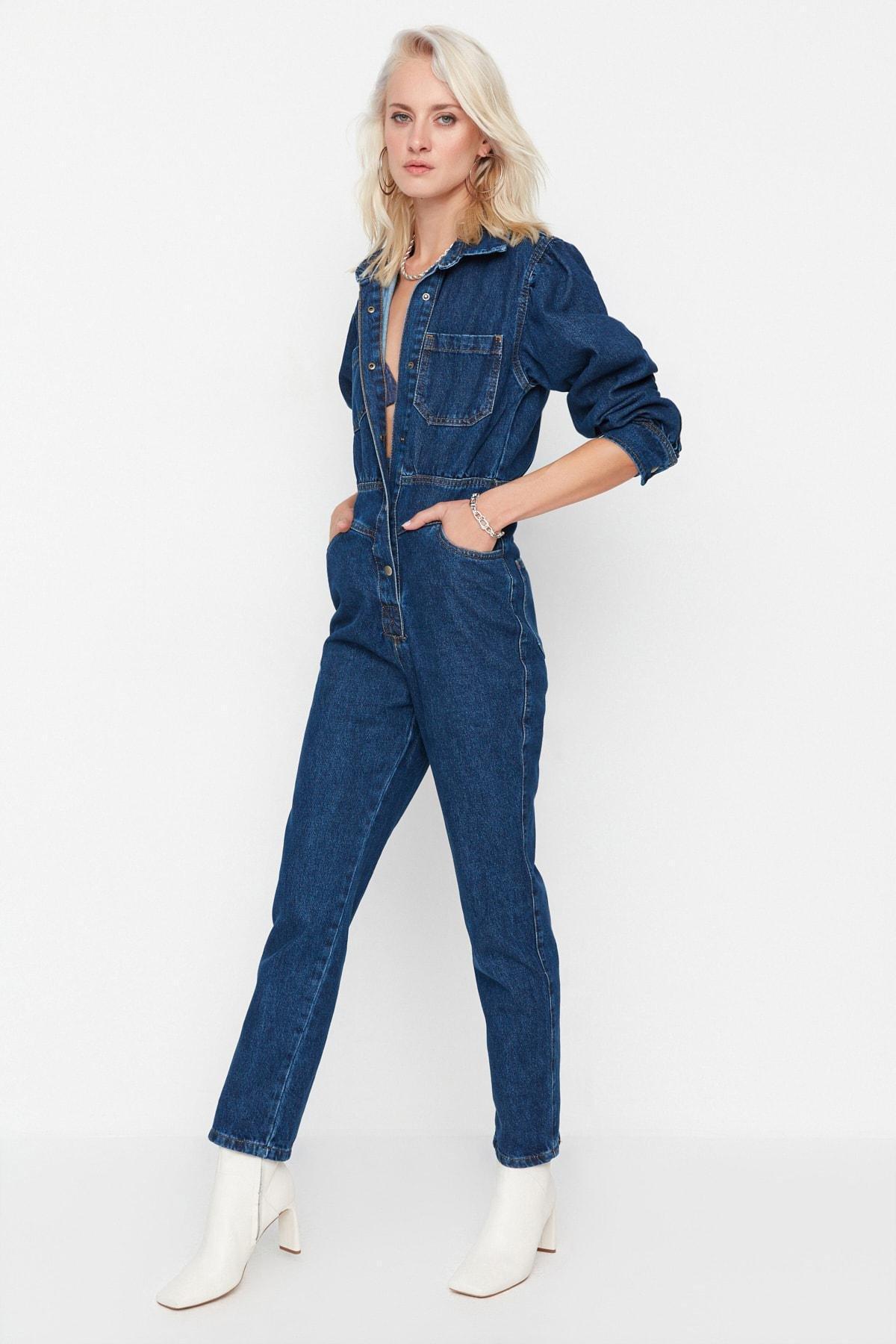 Navy Lapel Collar Jumpsuit, , large image number 0