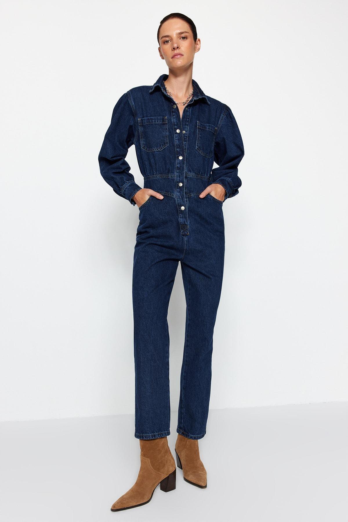 Navy Lapel Collar Jumpsuit, , large image number 2