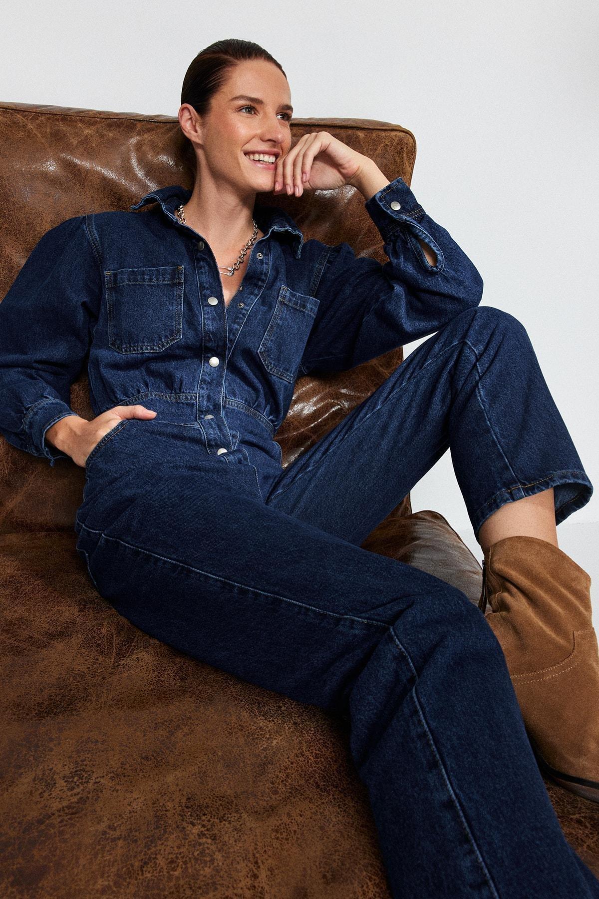 Navy Lapel Collar Jumpsuit, , large image number 3