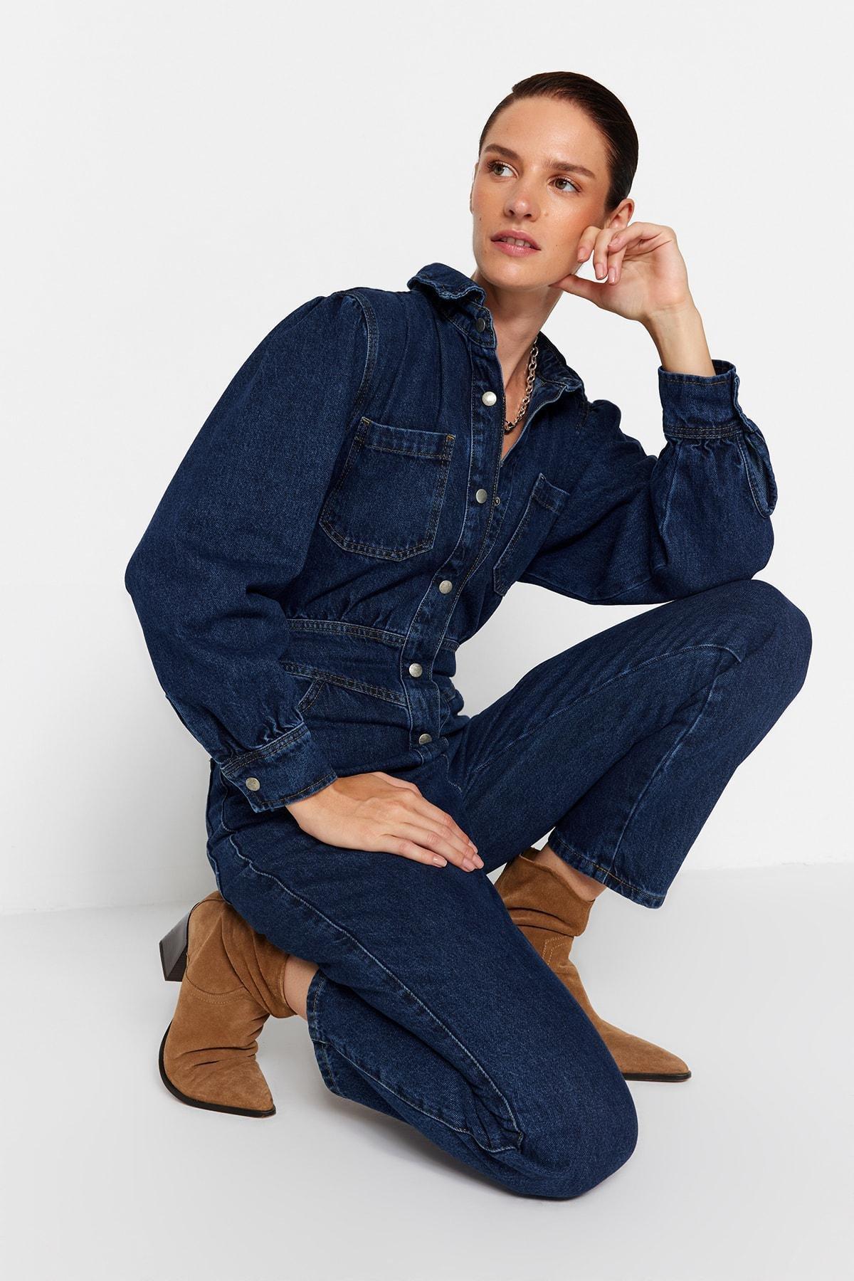 Navy Lapel Collar Jumpsuit, , large image number 4