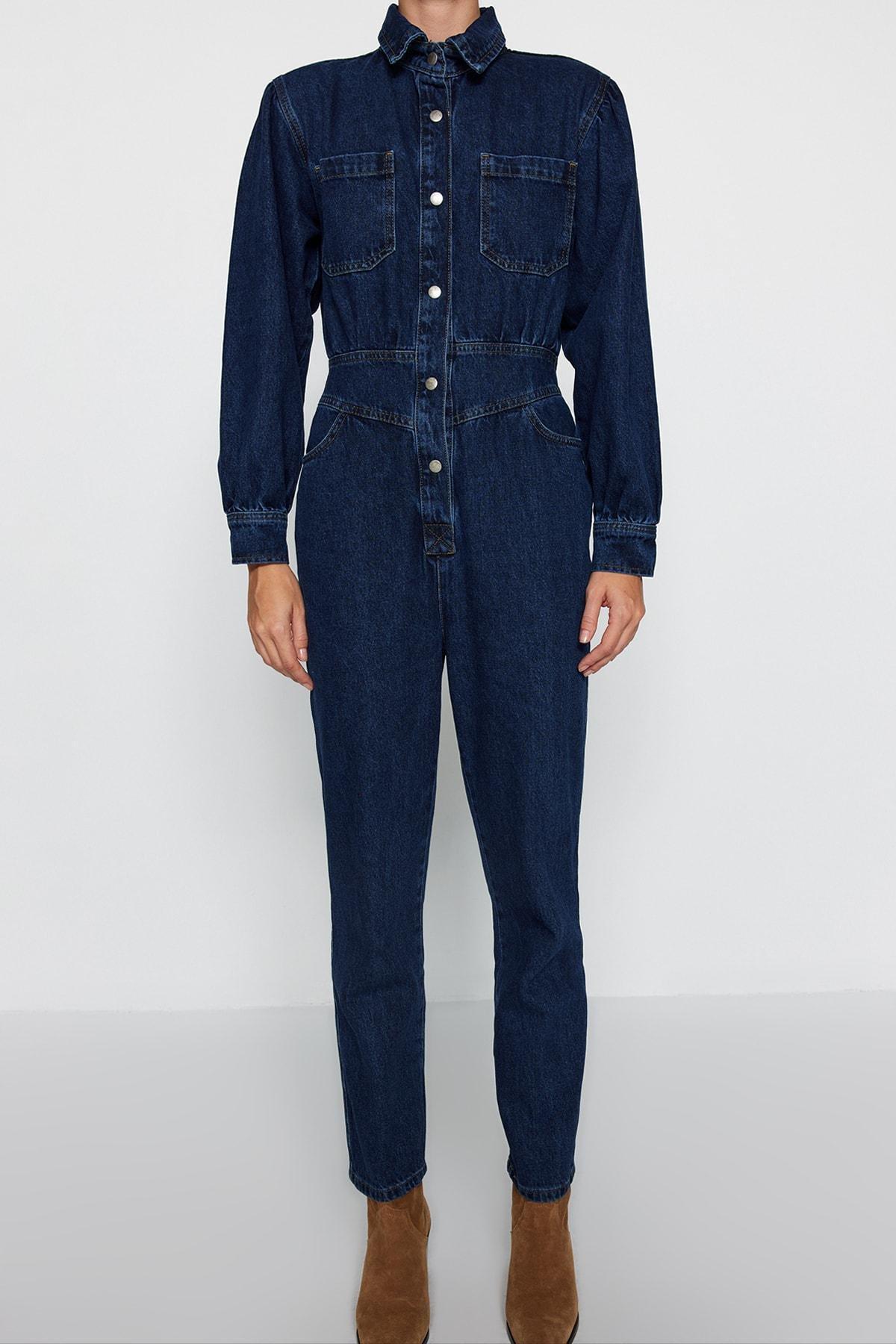 Navy Lapel Collar Jumpsuit, , large image number 5