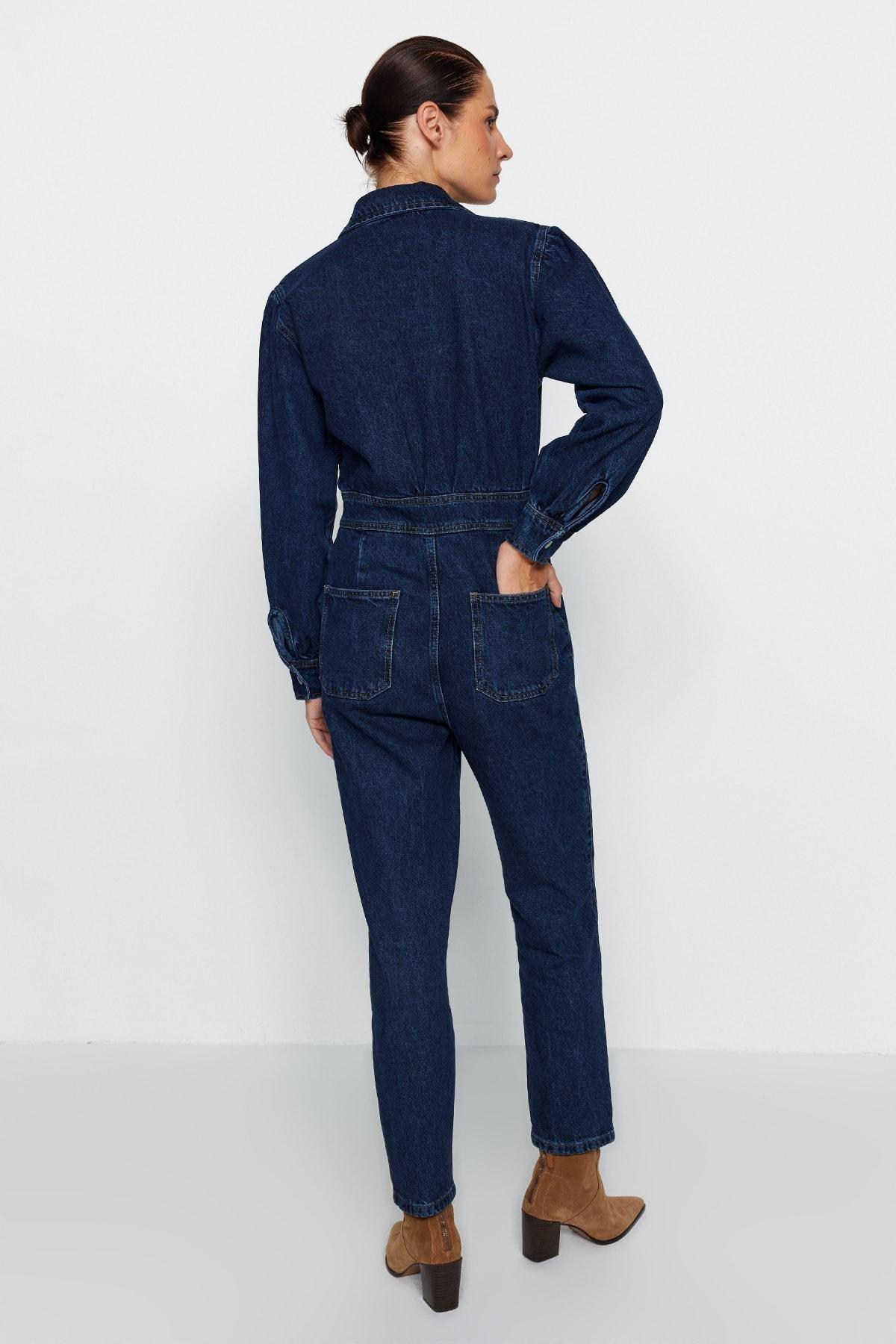 Navy Lapel Collar Jumpsuit, , large image number 6