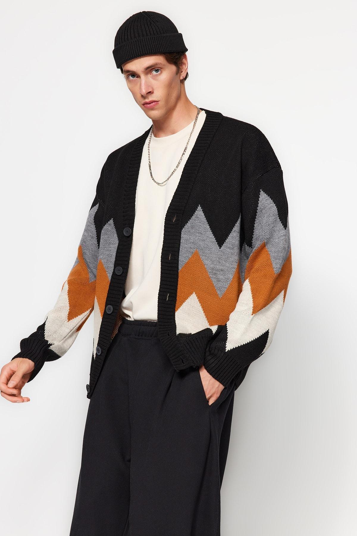 Black V-Neck Cardigan, , large image number 1