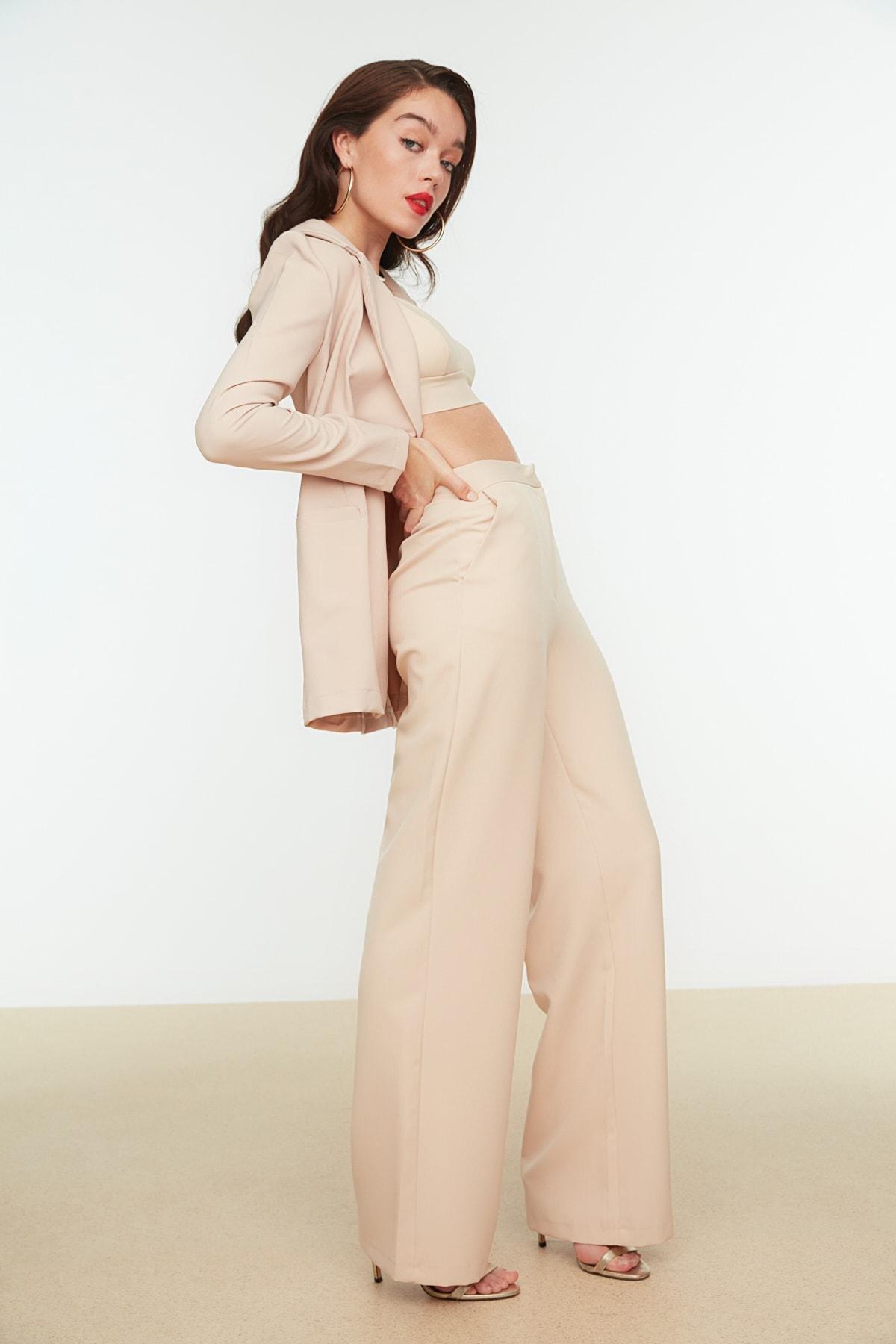 Beige Straight Pants, , large image number 3