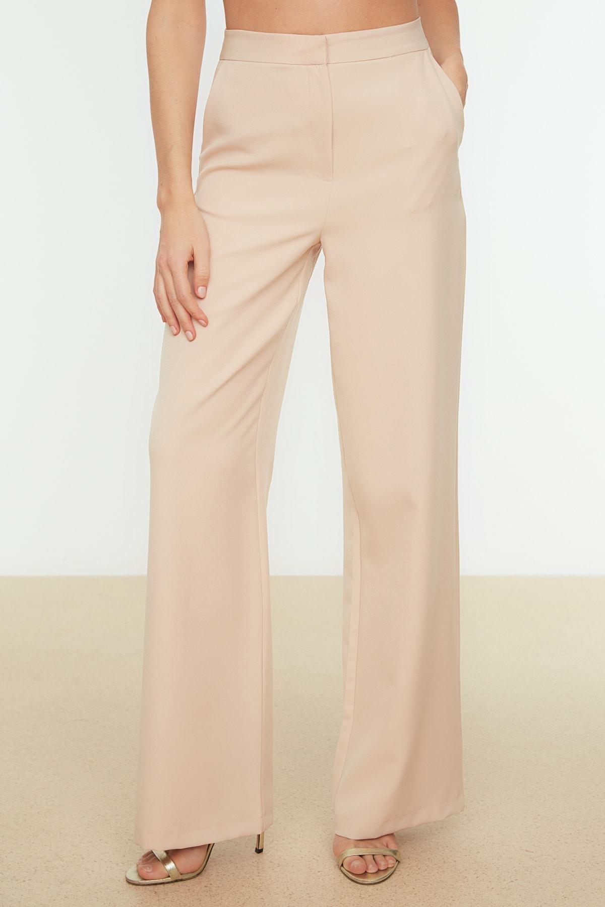Beige Straight Pants, , large image number 4