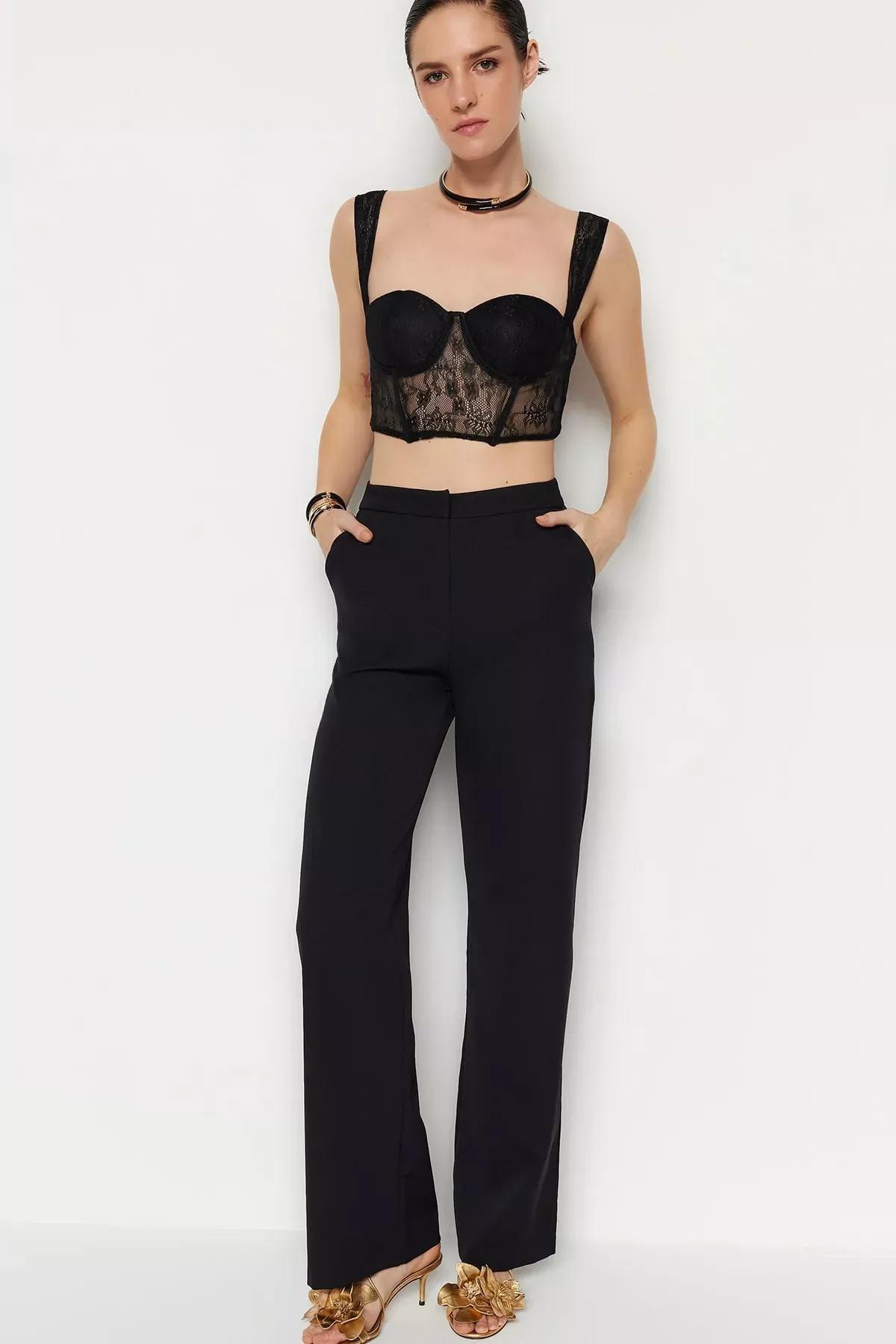 Black Straight Pants, Black, large image number 1